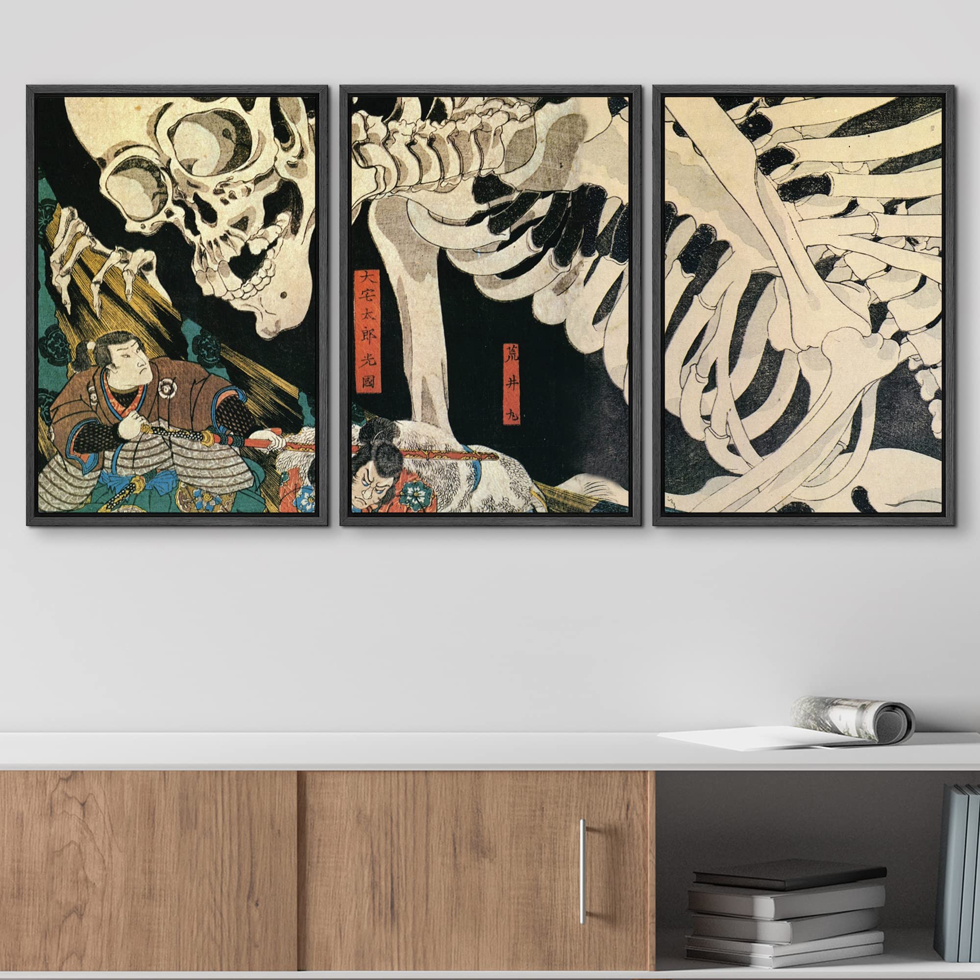 Wall26 Framed Wall Art Print Set Witch & Skeleton Ukiyo-E By Utagawa Takiyasha Historic Cultural Illustrations Fine Art Chic Sce