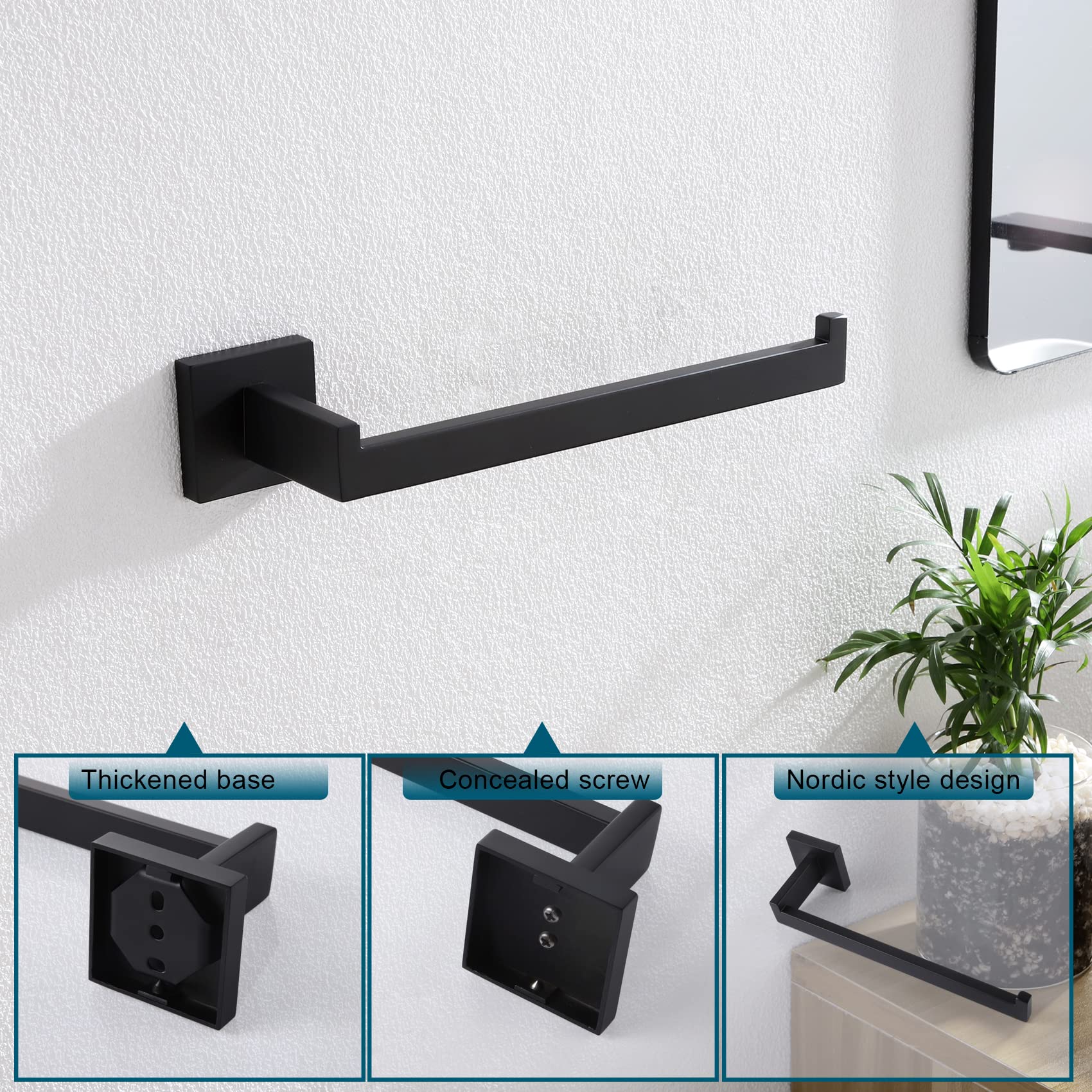 Kokosiri Black Towel Ring Hand Towel Racks Rods Bathroom Towel Rails Kitchen Hardware Stylish Stainless Steel, Wall Mount, B3003