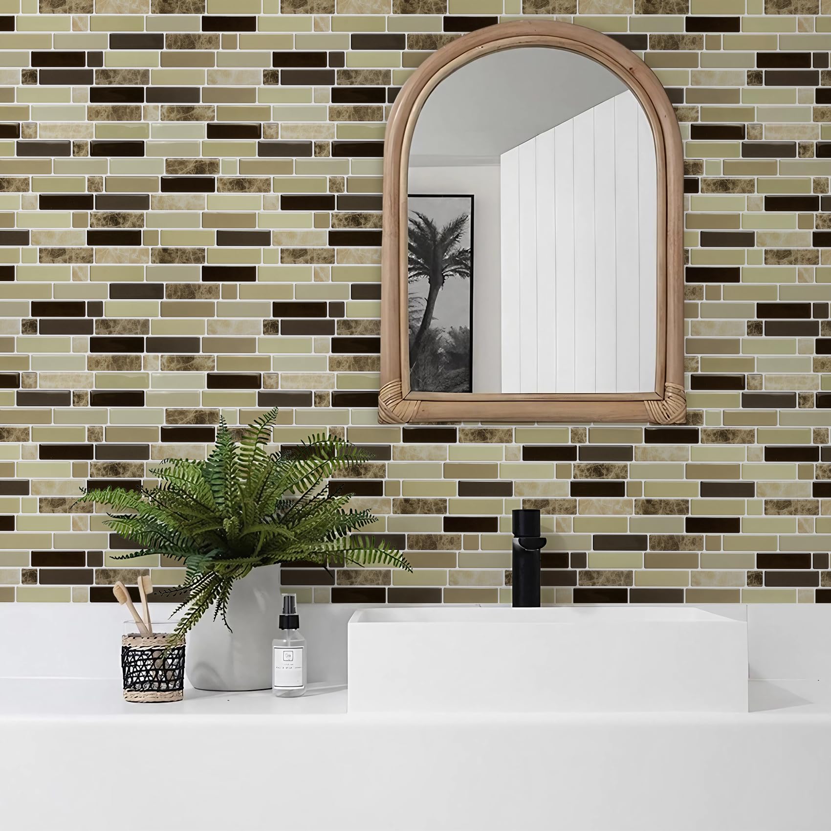 Upgraded Vamos Tile 10-Sheet Peel and Stick Backsplash Tile 11.8''x10.8'' Premium Stick On Kitchen Backsplash Peel and Stick Tile(Marble Brown)
