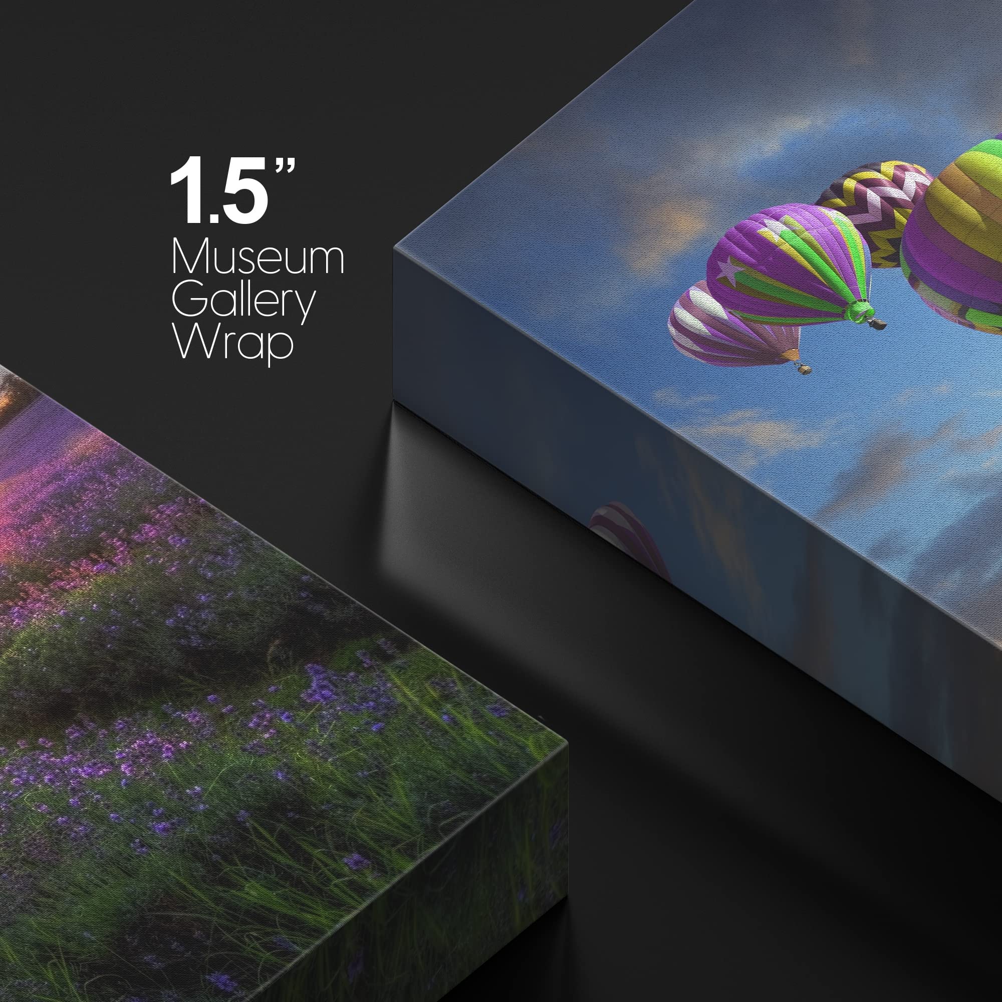 Wall26 Framed Canvas Print Wall Art Sunset Hot Air Balloons Over Lavender Flowers Nature Wilderness Photography Realism Chic Sce