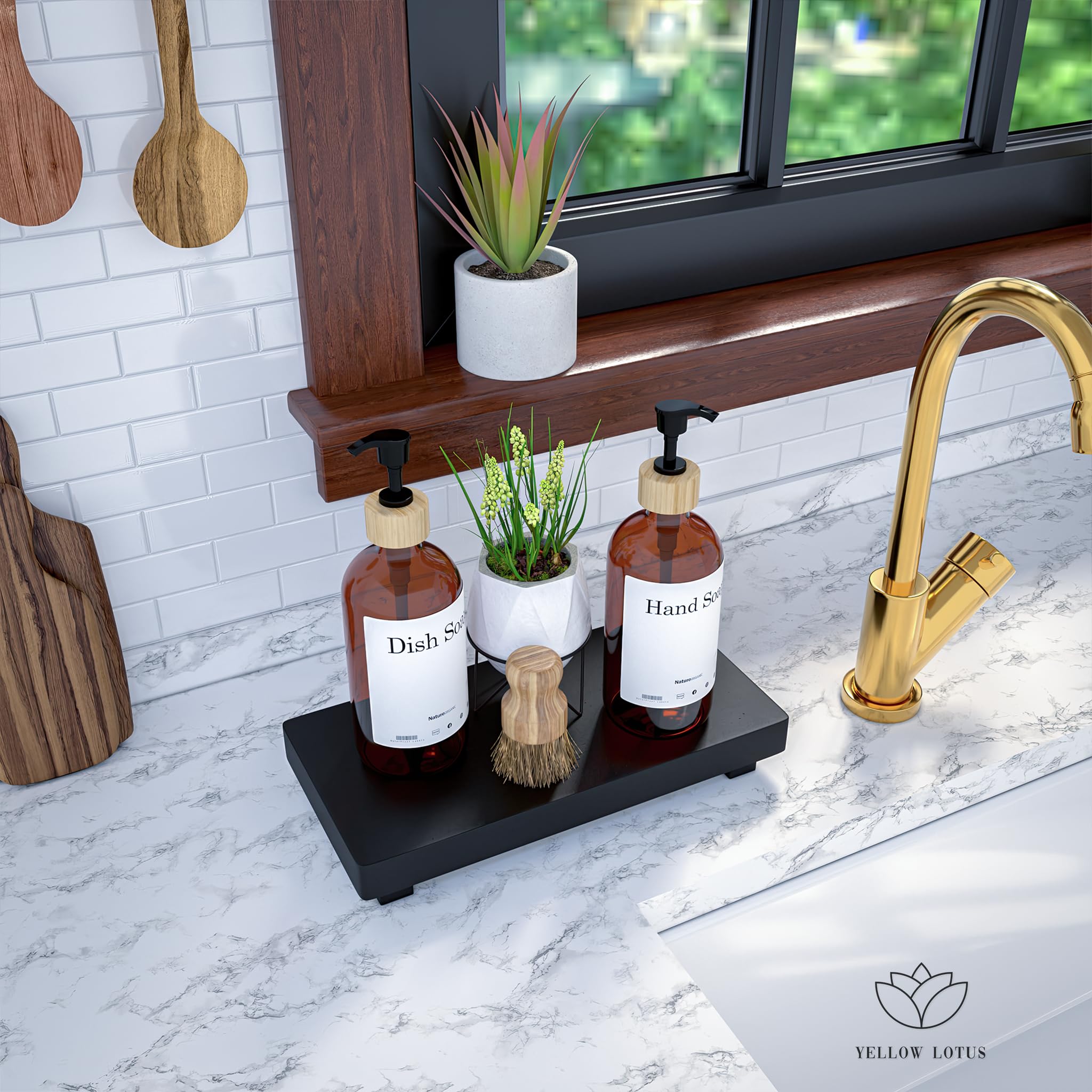 Yellow Lotus Wooden Tray For Bathroom Decor -11    Small Wood Riser For Kitchen Counter, Pedestal Stand Display, Decorative Foot