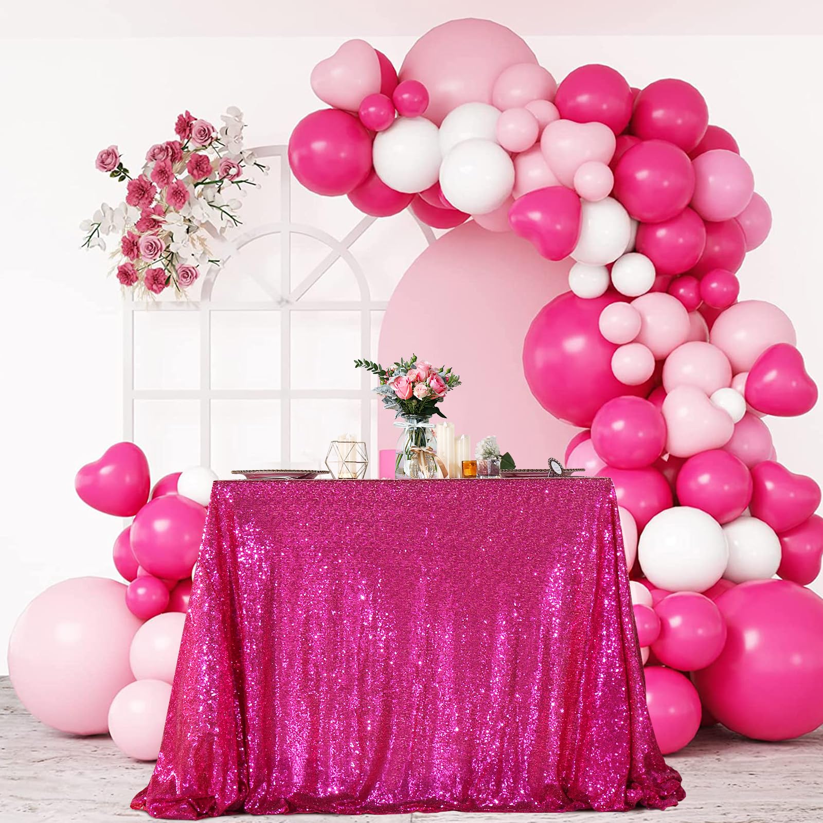 Partydelight Hot Pink Sequin Tablecloth 70 Inch Square Tablecloth Glitter Tablecloth For Party Baby Shower Christmas Decorations