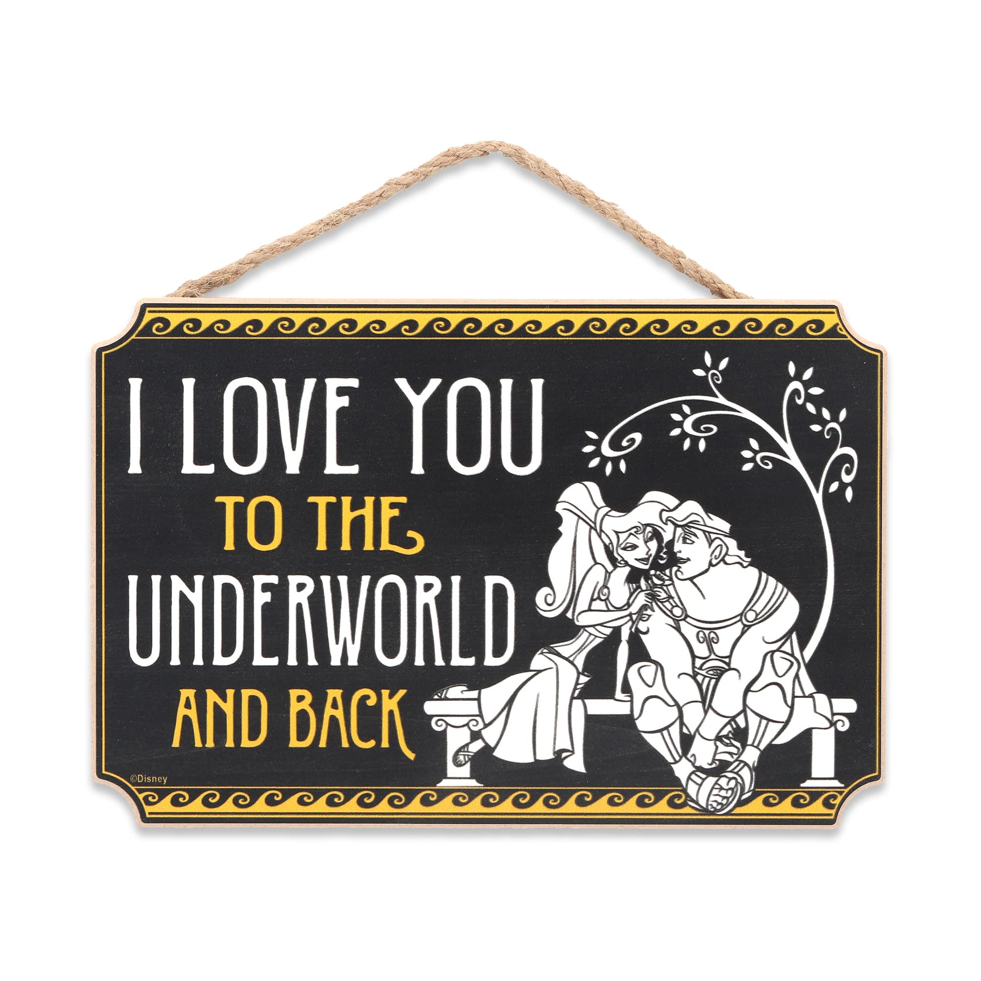 Open Road Brands Disney Hercules Hanging Wood Wall Decor - I Love You To the Underworld and Back - Hercules Wall Art for Bedroom