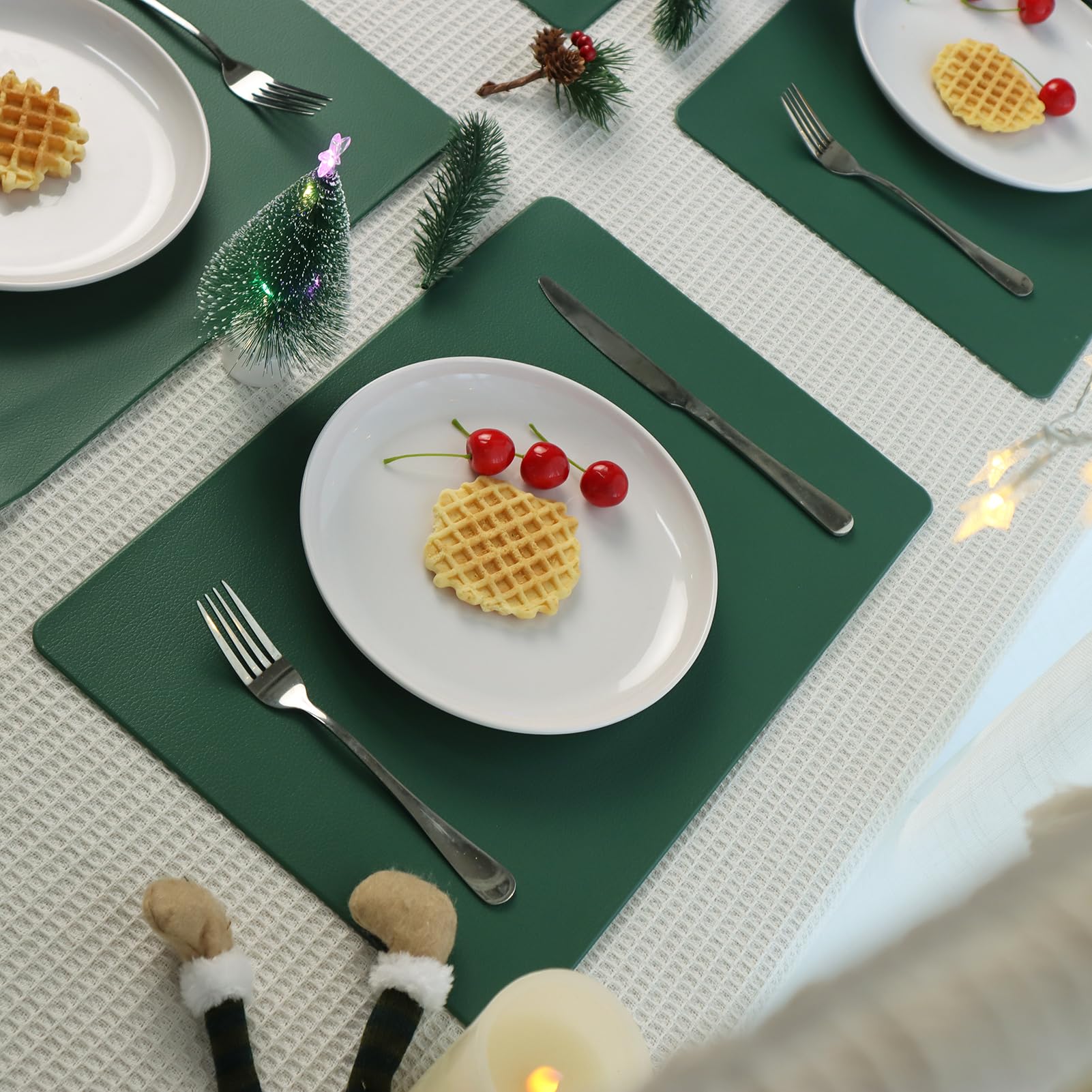 Vinjiasin Green Placemats Set Of 4 For Dining Table Leather Table Mats Waterproof Wipeable Heat Resistant Reversible Place Mats