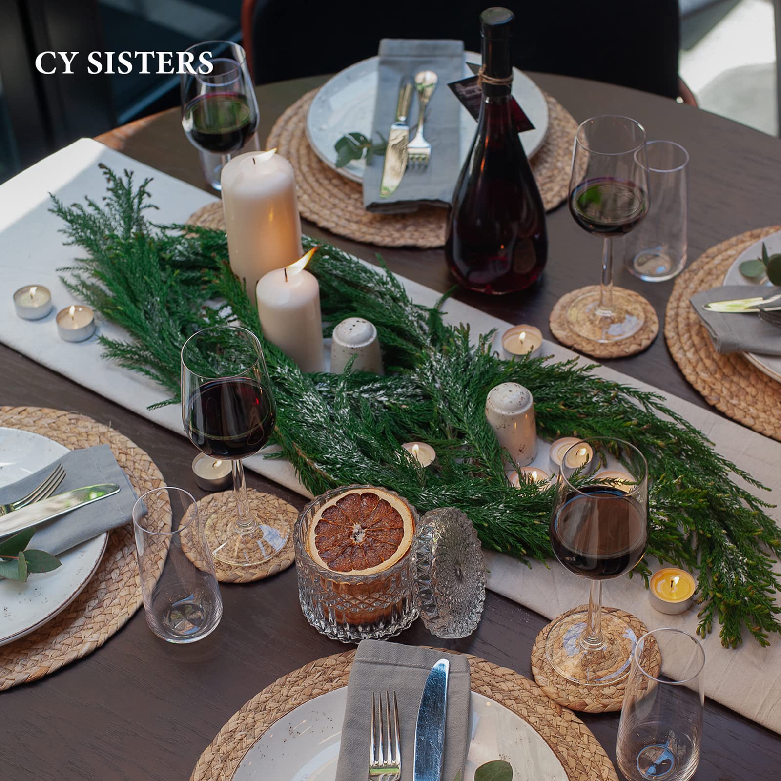 Cy Sisters Round Placemats Set Of 8 With 8 Coasters Natural Extra Wide Woven Placemats Farmhouse Braided Placemat Boho Straw Pla