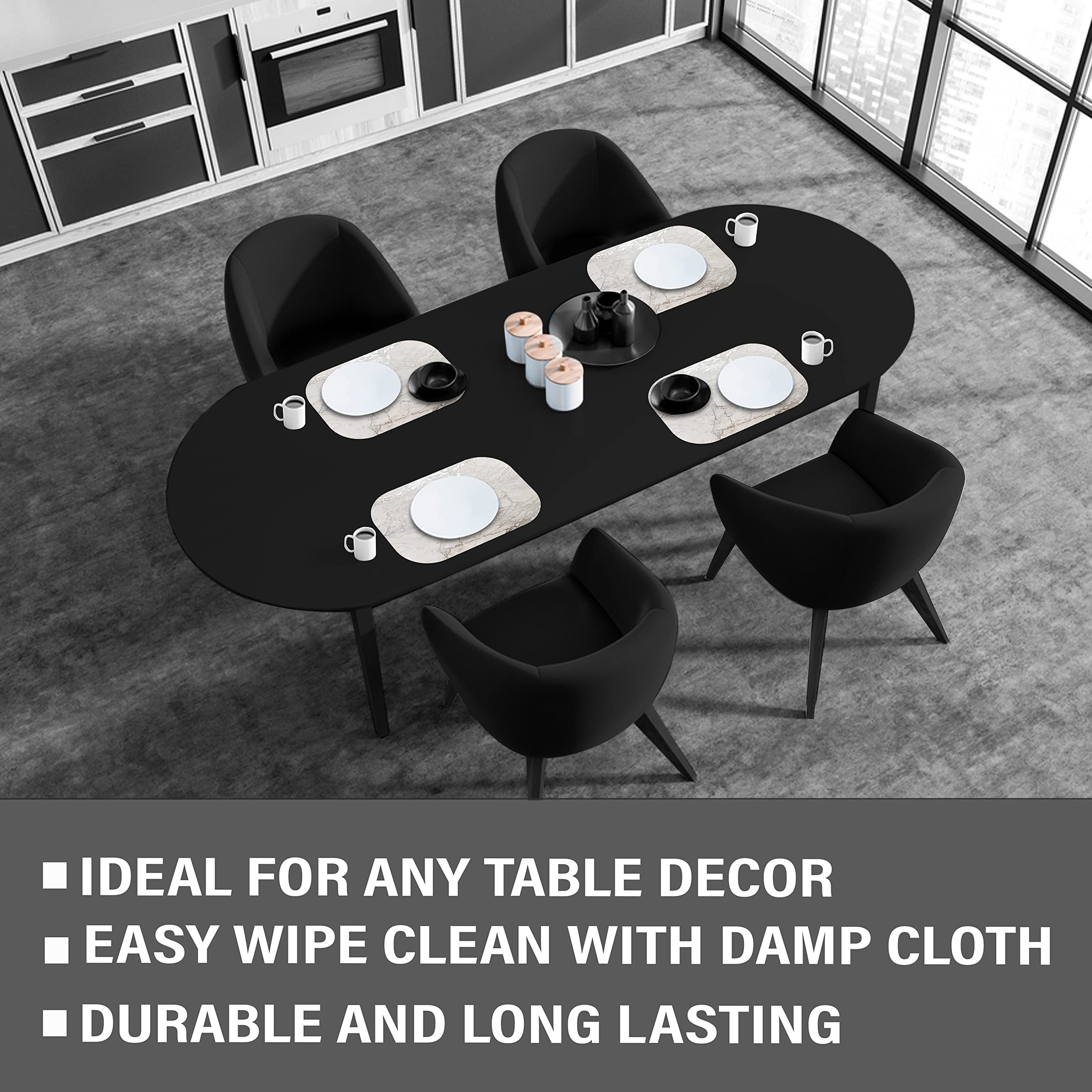 Dainty Home Silver Marble Oval Cork Placemats - Heat Resistant Placemats, Non-Slip, Easy Clean Placemats For Elegant Dining - 12