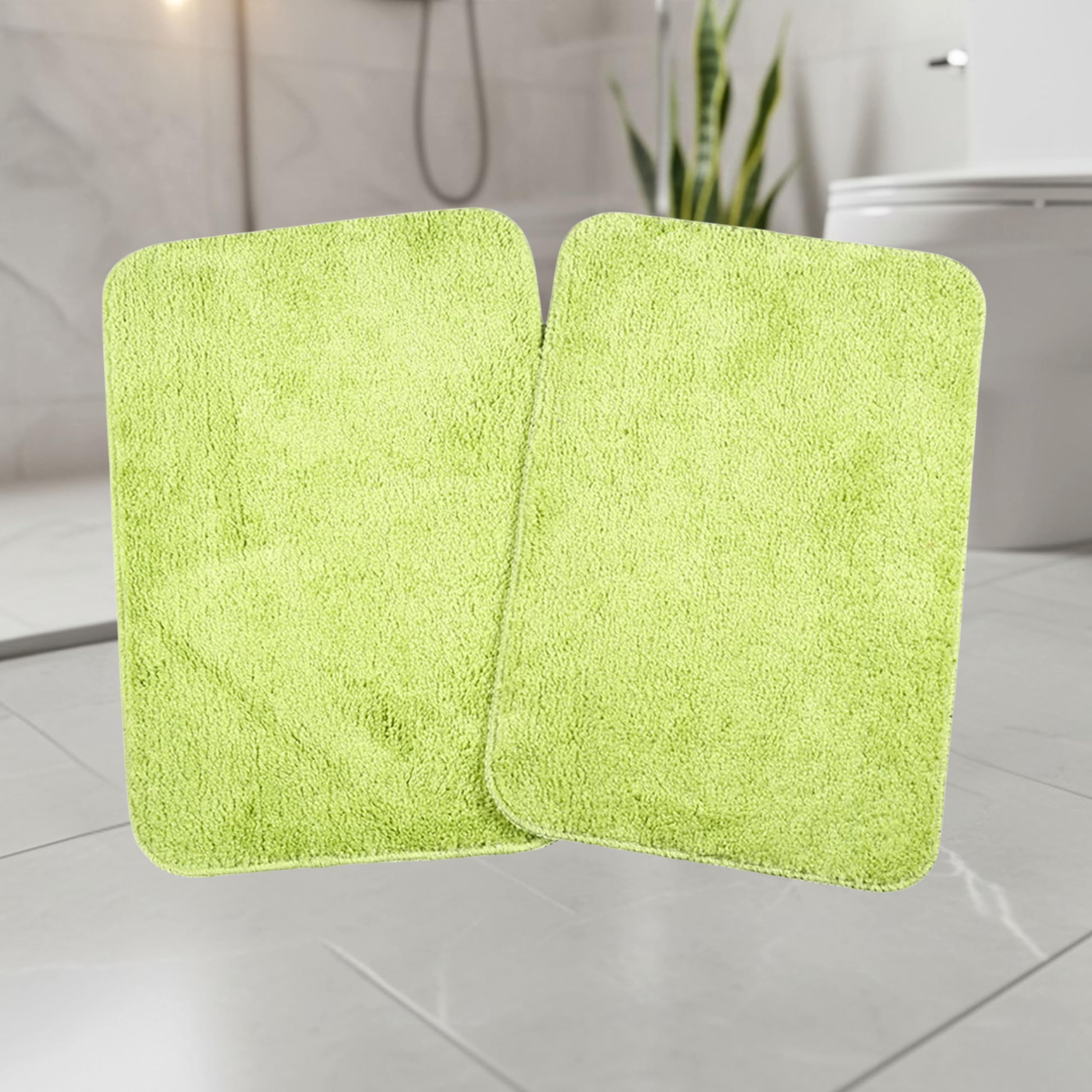 Saral Home Microfiber Anti-Skid Rectangular Bath Mat Pack Of 2 (Green, 35X50 Cm)
