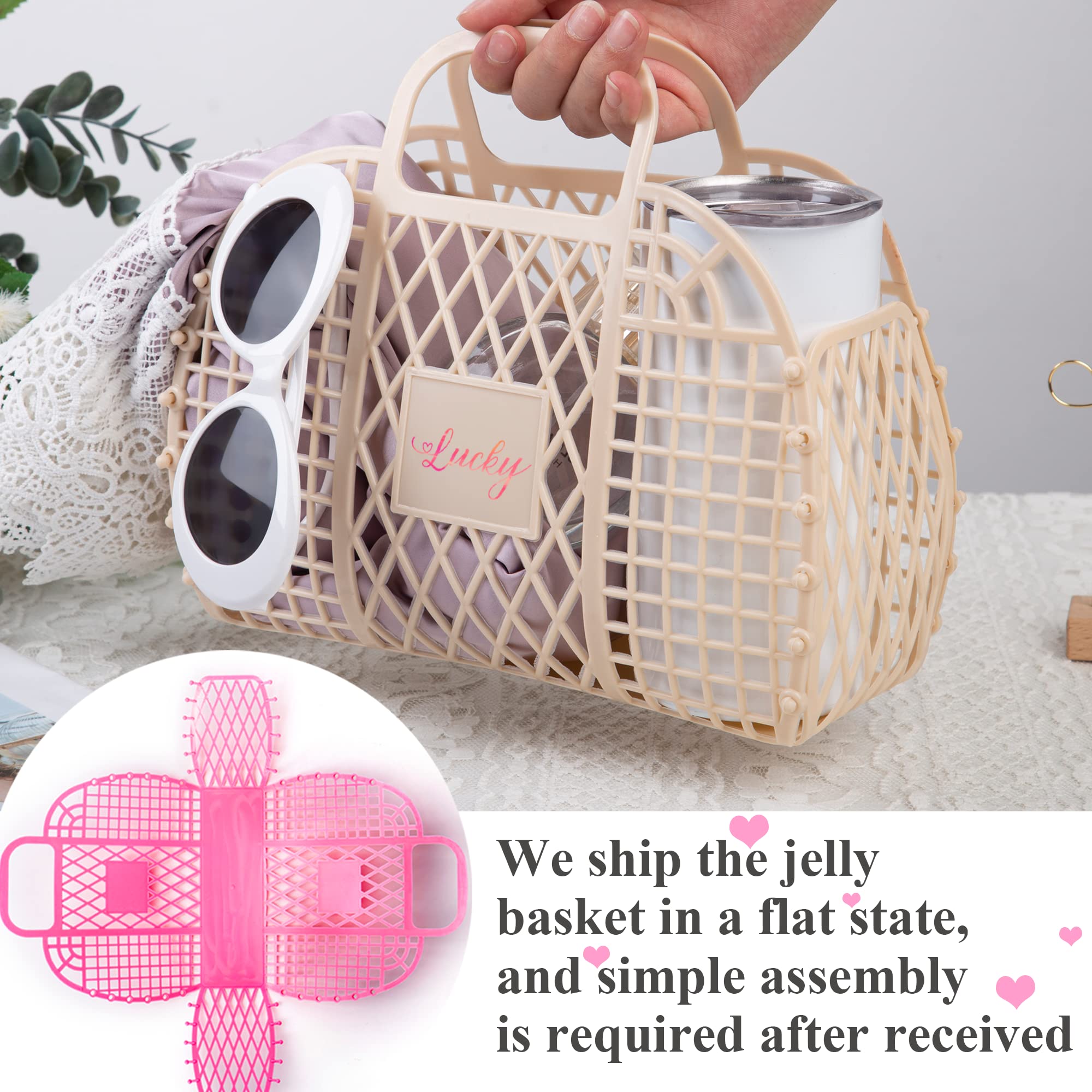 Flycalf Personalized Jelly Bags Beach Basket For Kids, Retro Style Summer Child Gifts Tote Purse Reusable Storage Custom Gift Pl