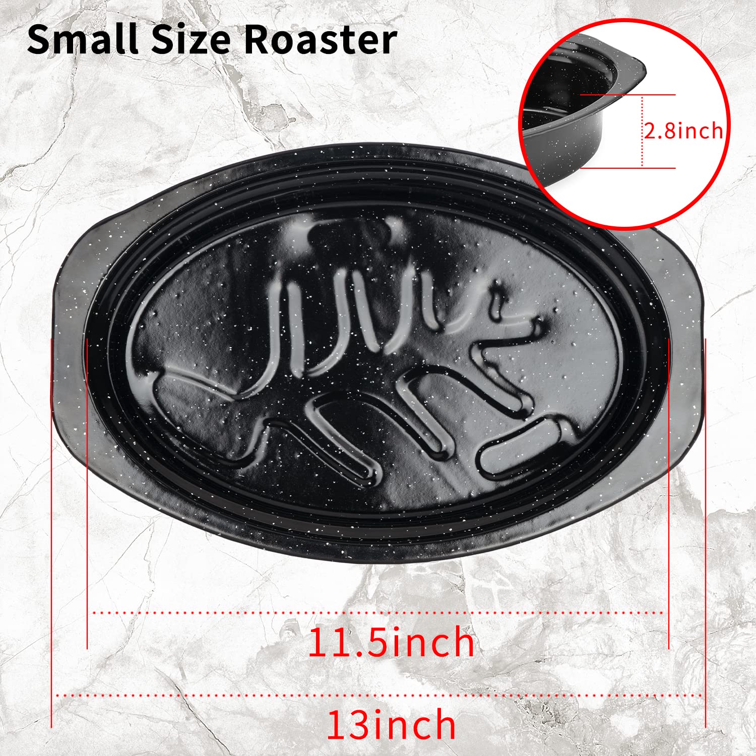 Jy Cookment Granite Roaster Pan, Small 13    Enameled Roasting Pan With Domed Lid. Oval Turkey Roaster Pot, Broiler Pan Great Fo