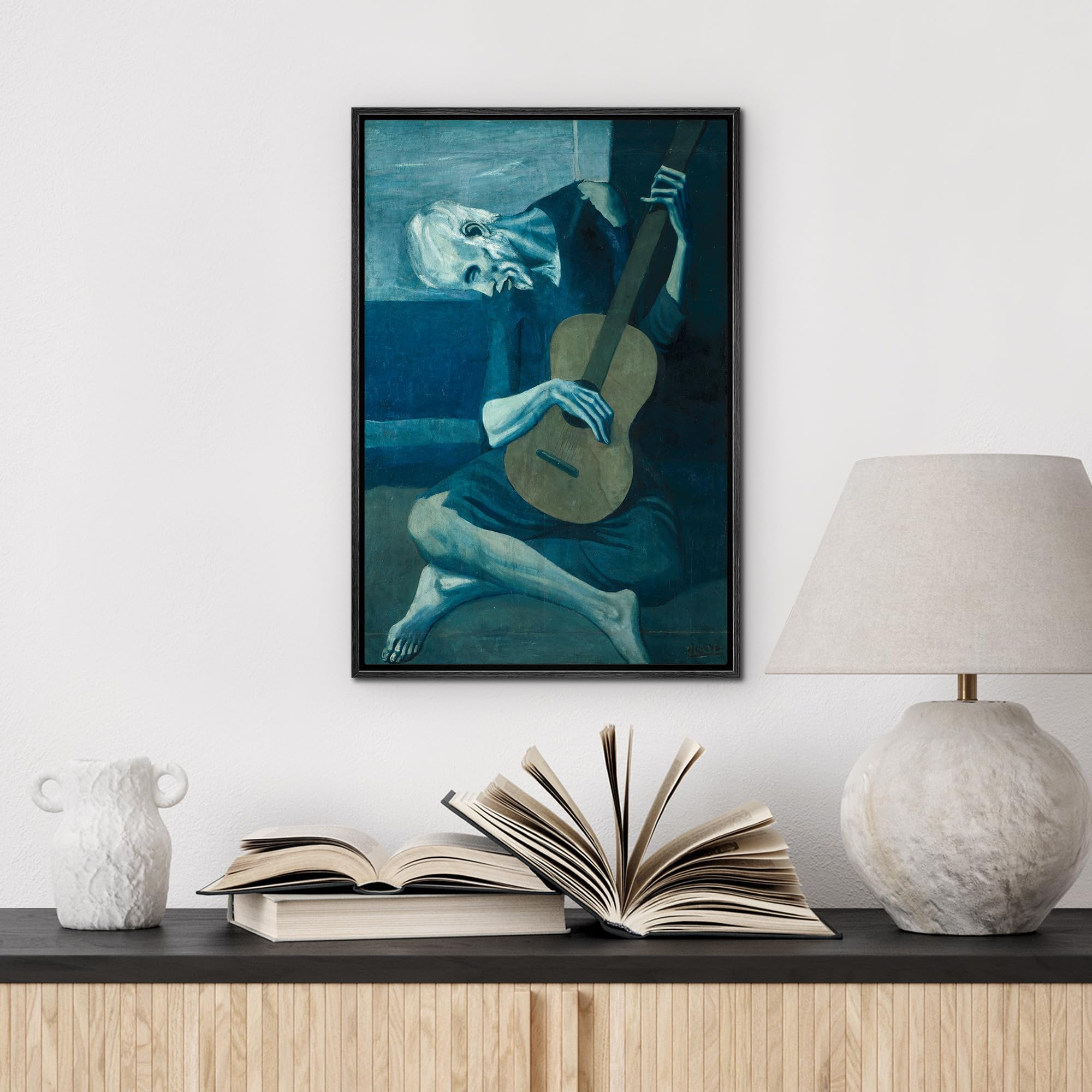 Wall26 Framed Canvas Print Wall Art The Old Guitarist By Pablo Picasso Cultural People Oil Painting Fine Art Traditional Dramati