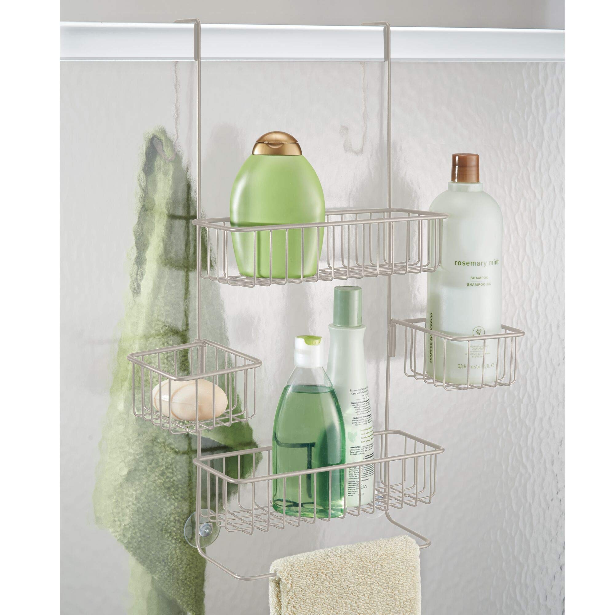Idesign The Metalo Collection Over-The-Door Hanging Shower Caddy Organizer, 22.7 X 10.5 X 8.2, Satin