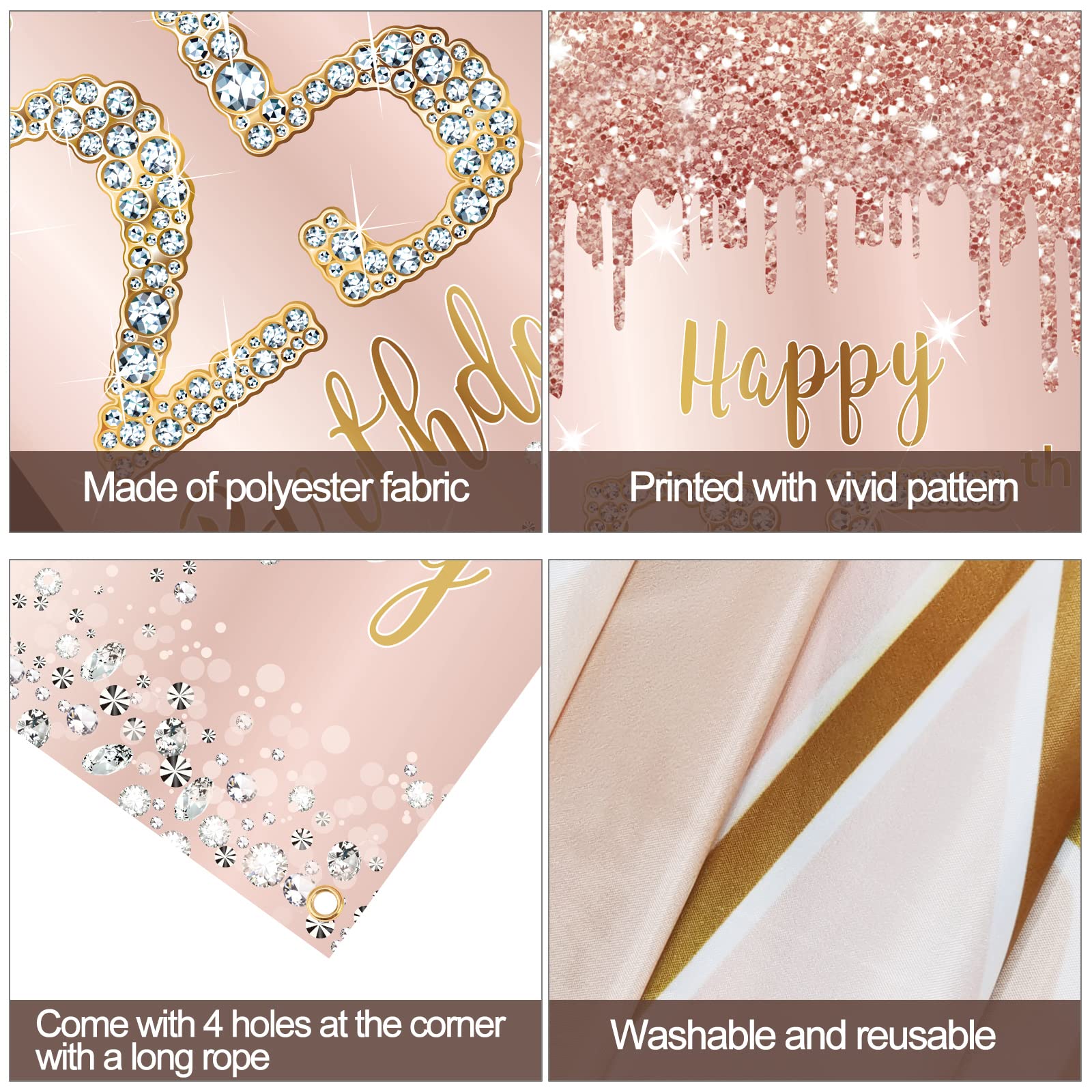 25Th Birthday Door Banner Decorations For Women, Pink Rose Gold Happy 25 Birthday Backdrop Sign Party Supplies, Large 25 Year Ol