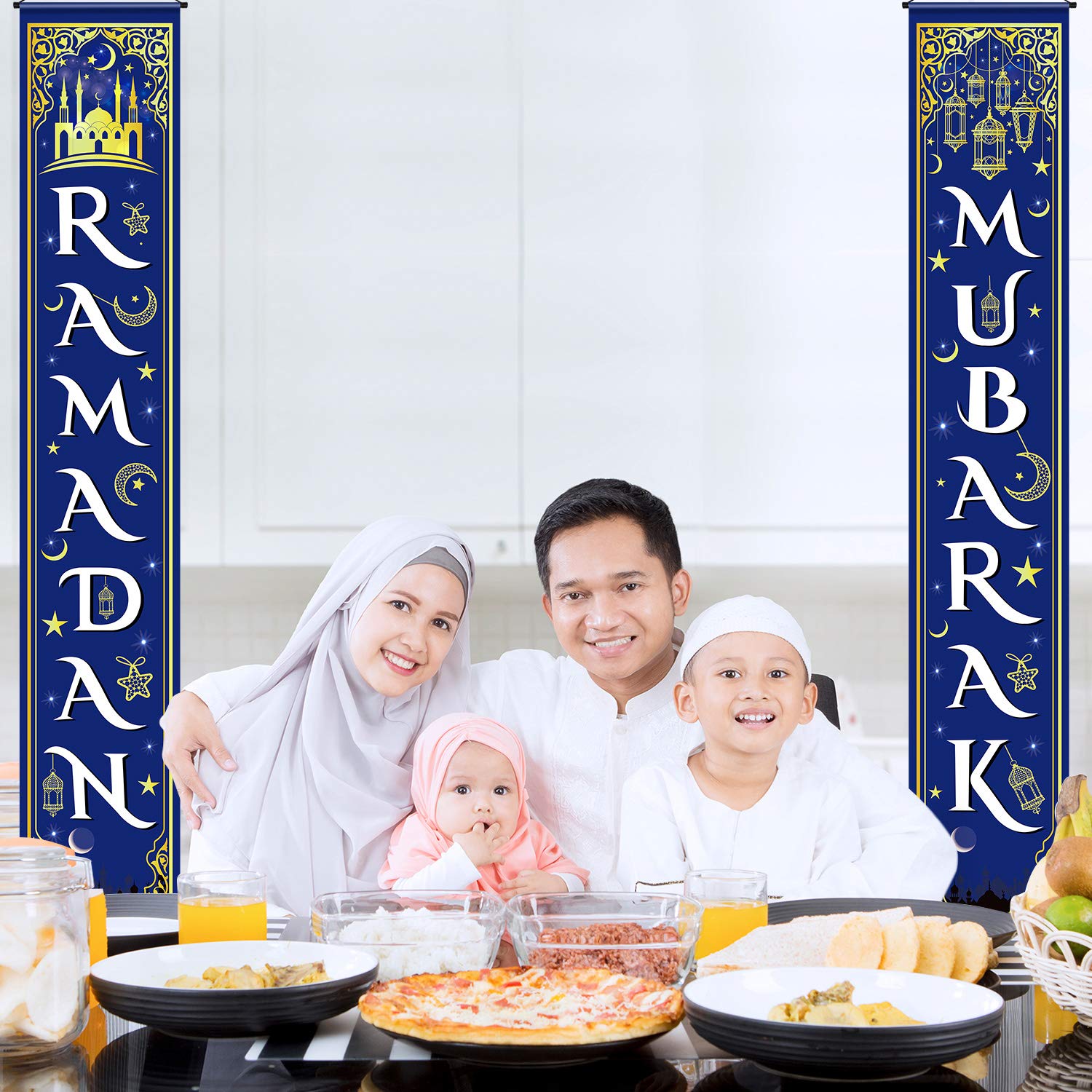 Eid Mubarak Decoration Set Eid Mubarak Porch Sign Ramadan Banner Hanging Decoration For Indoor/Outdoor Decoration Eid Al-Fitr Pa
