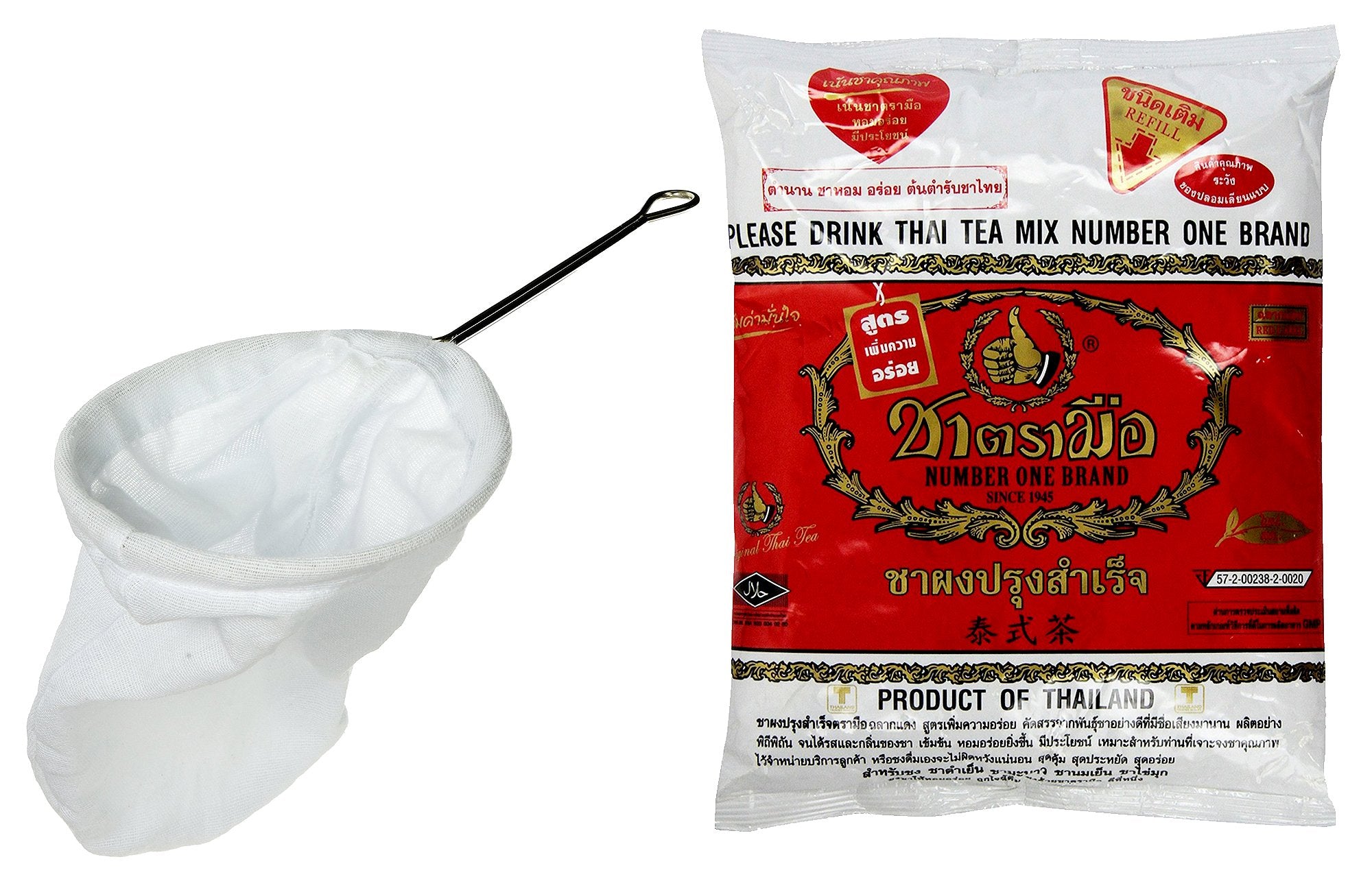 Thai Tea Filter Stainless Steel Traditional Thai Style With Number One The Original Thai Iced Tea Mix (Cha Tra Mue - 400G)