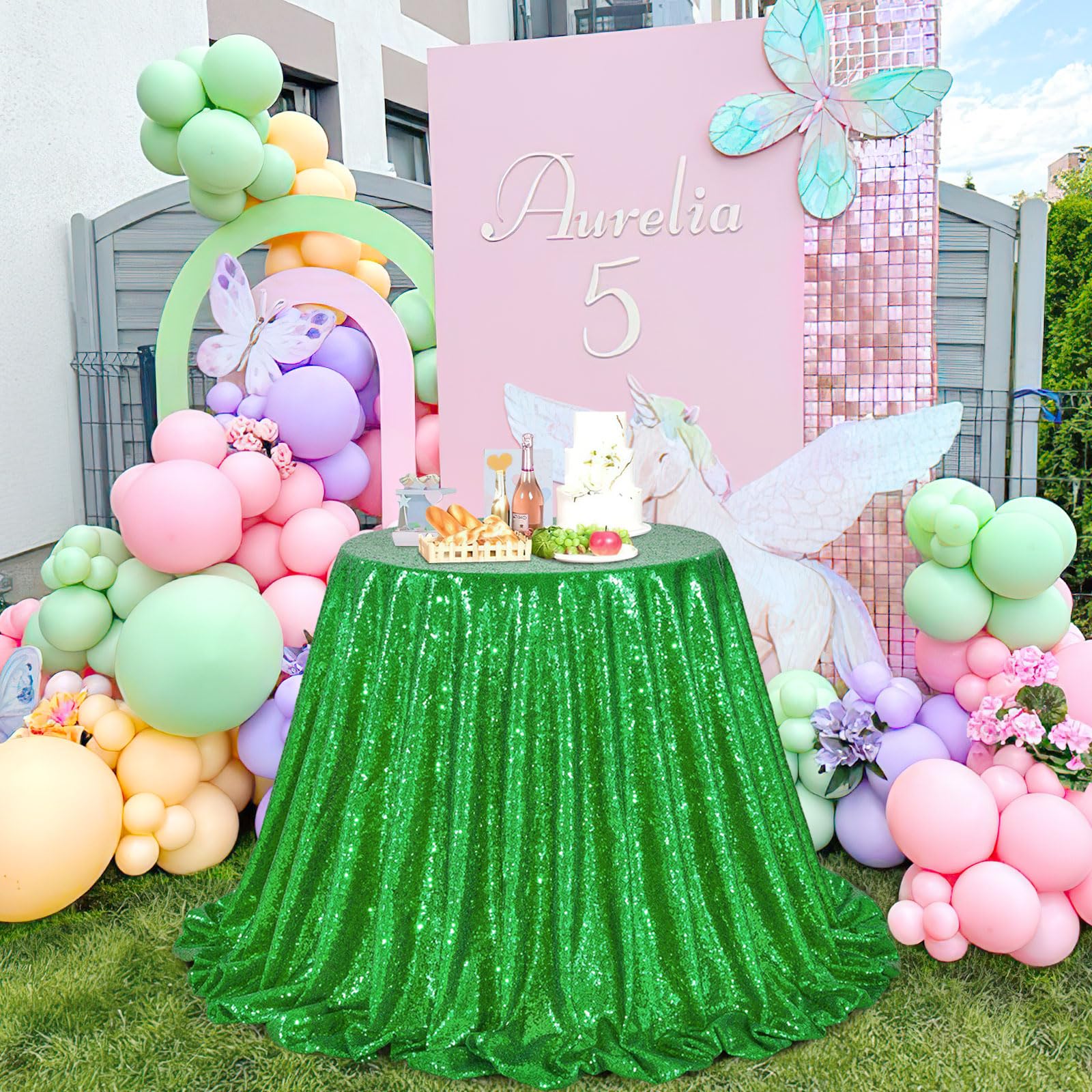 Queendream Sequin Tablecloth Green Table Cloth 90X90 Inch Christmas Party Dinner Table Decorations Sparkly St. Patrick'S Day Tab