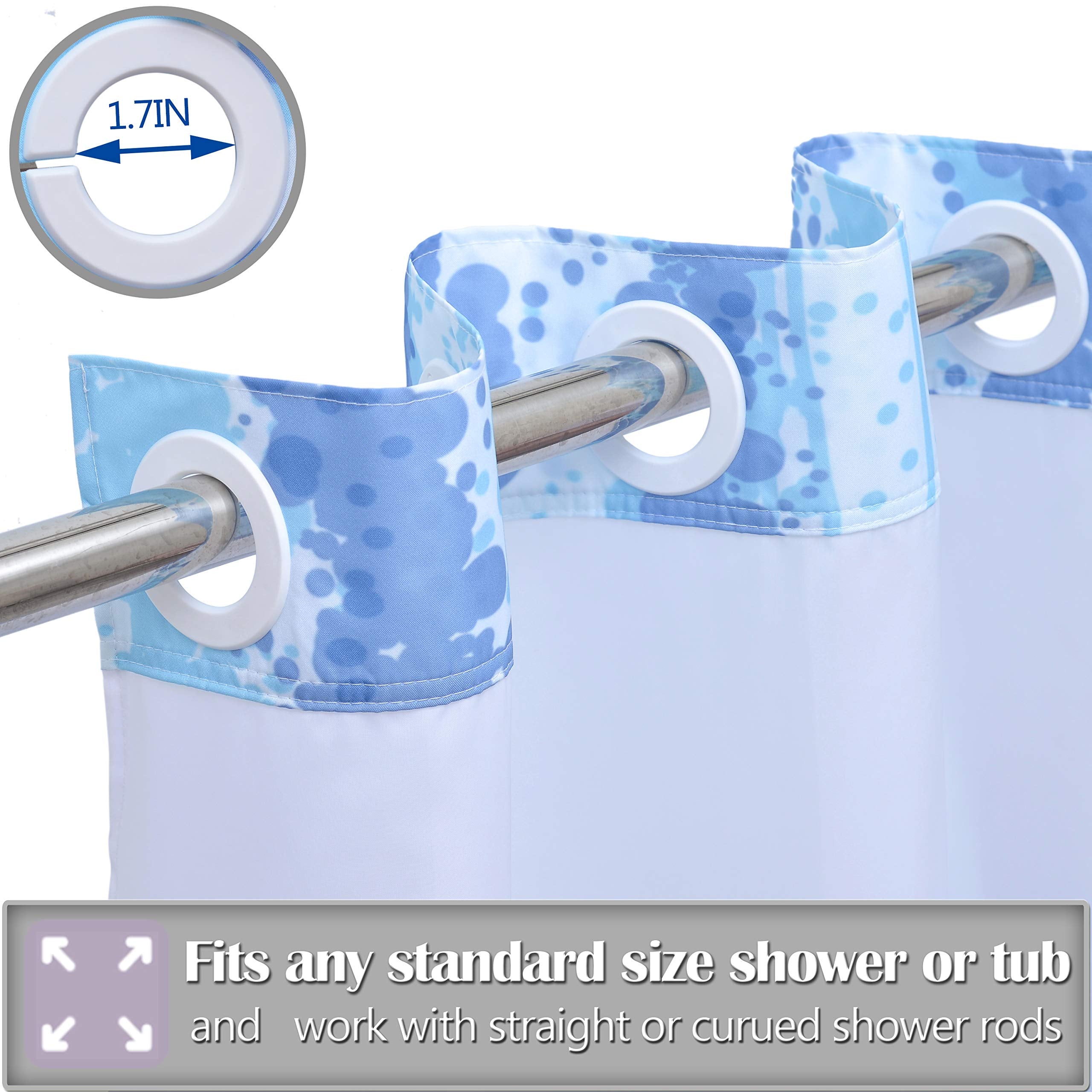 Conbo Mio Hotel Style Shower Curtain for Bathroom with Snap in Liner Water Repellent Machine Washable Shower Curtain (Rendering-Blue  71'' (W) x 74''(H)