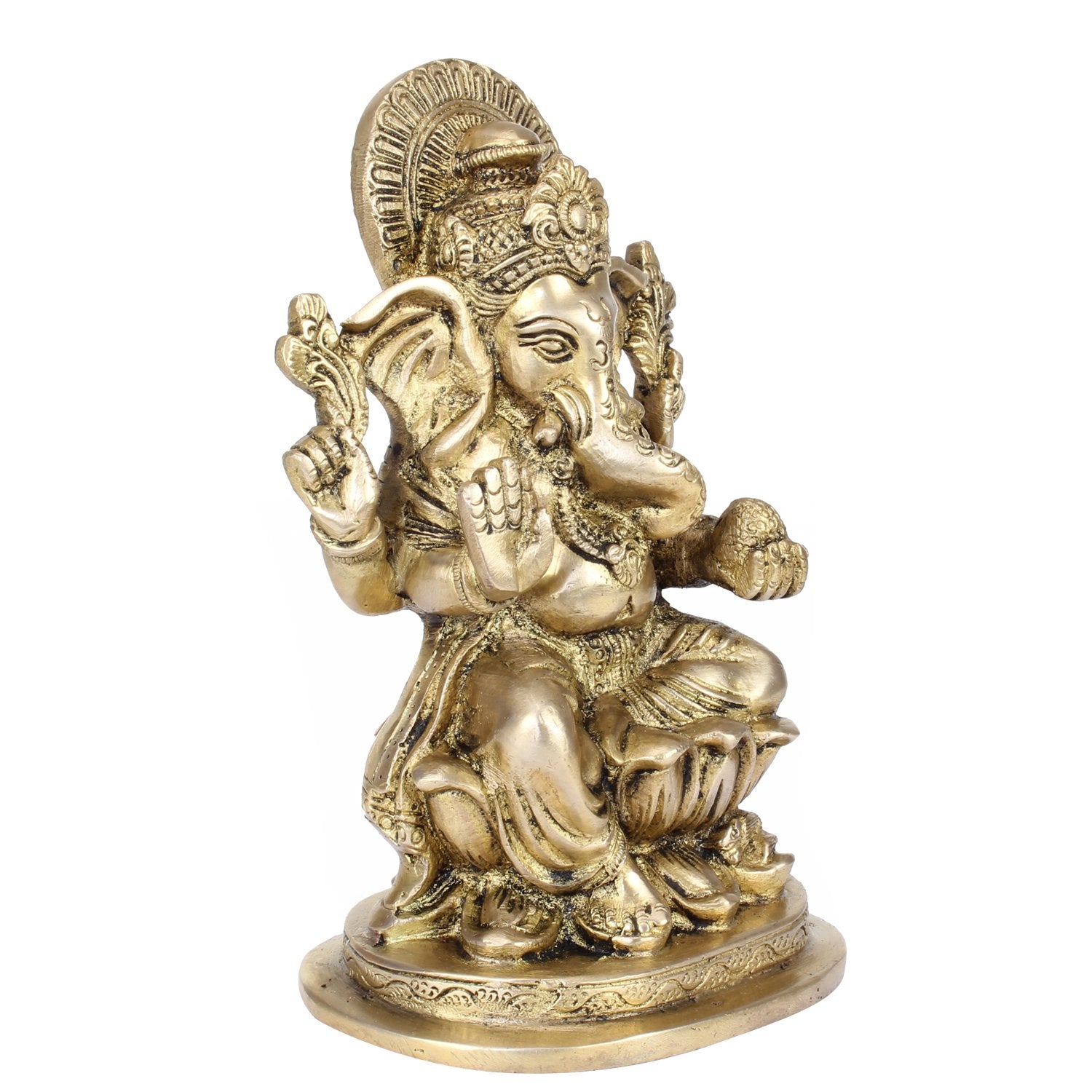 Artvarko Brass Ganesh Idol Statue Elephant Murti Blessing Ganesha Vinayak Ganpati Sitting On Lotus Sculpture Bhagwan Entrance Ho