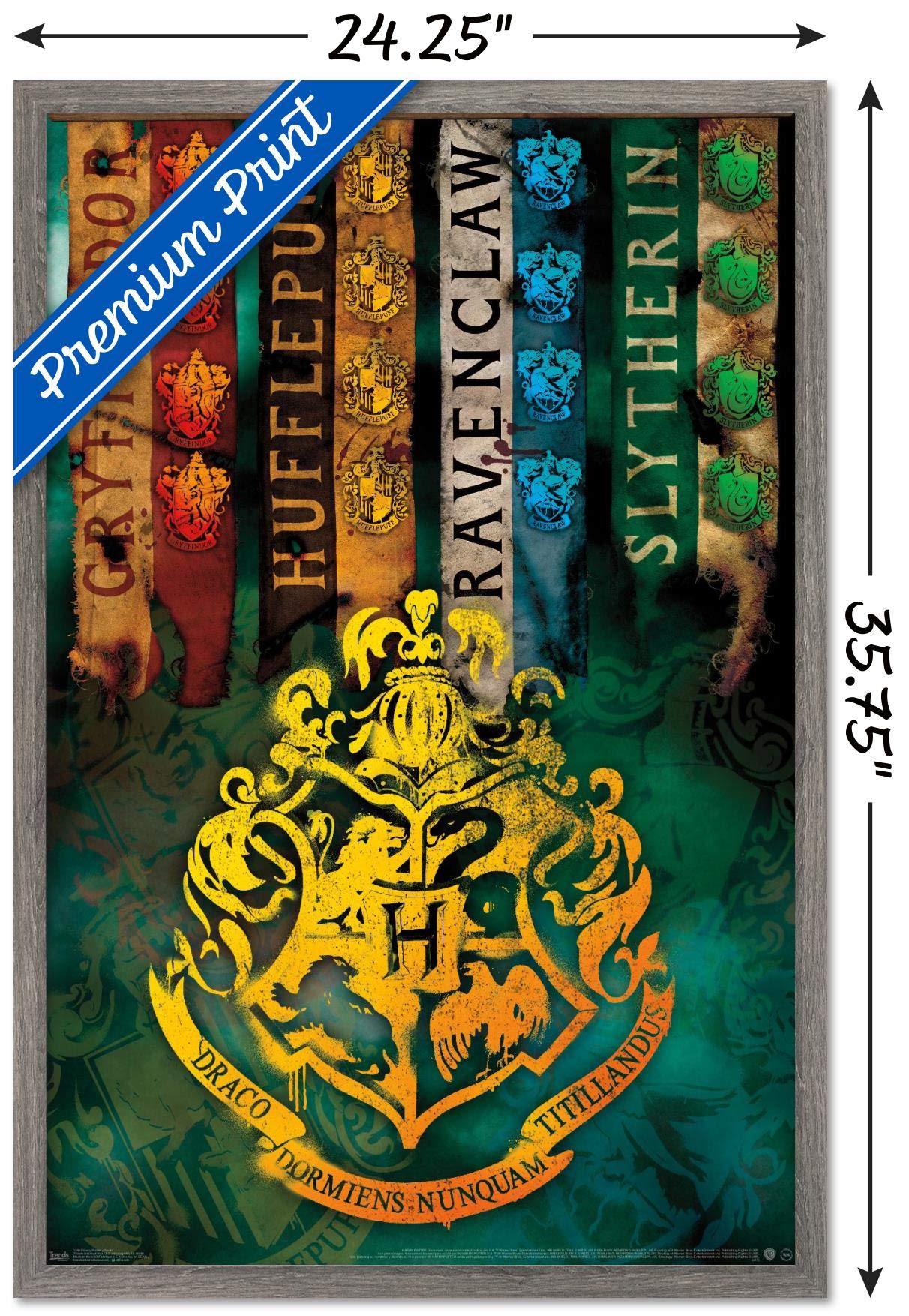 Trends International The Wizarding World: Harry Potter - House Crests Wall Poster, 22.375'' X 34'', Barnwood Framed Version