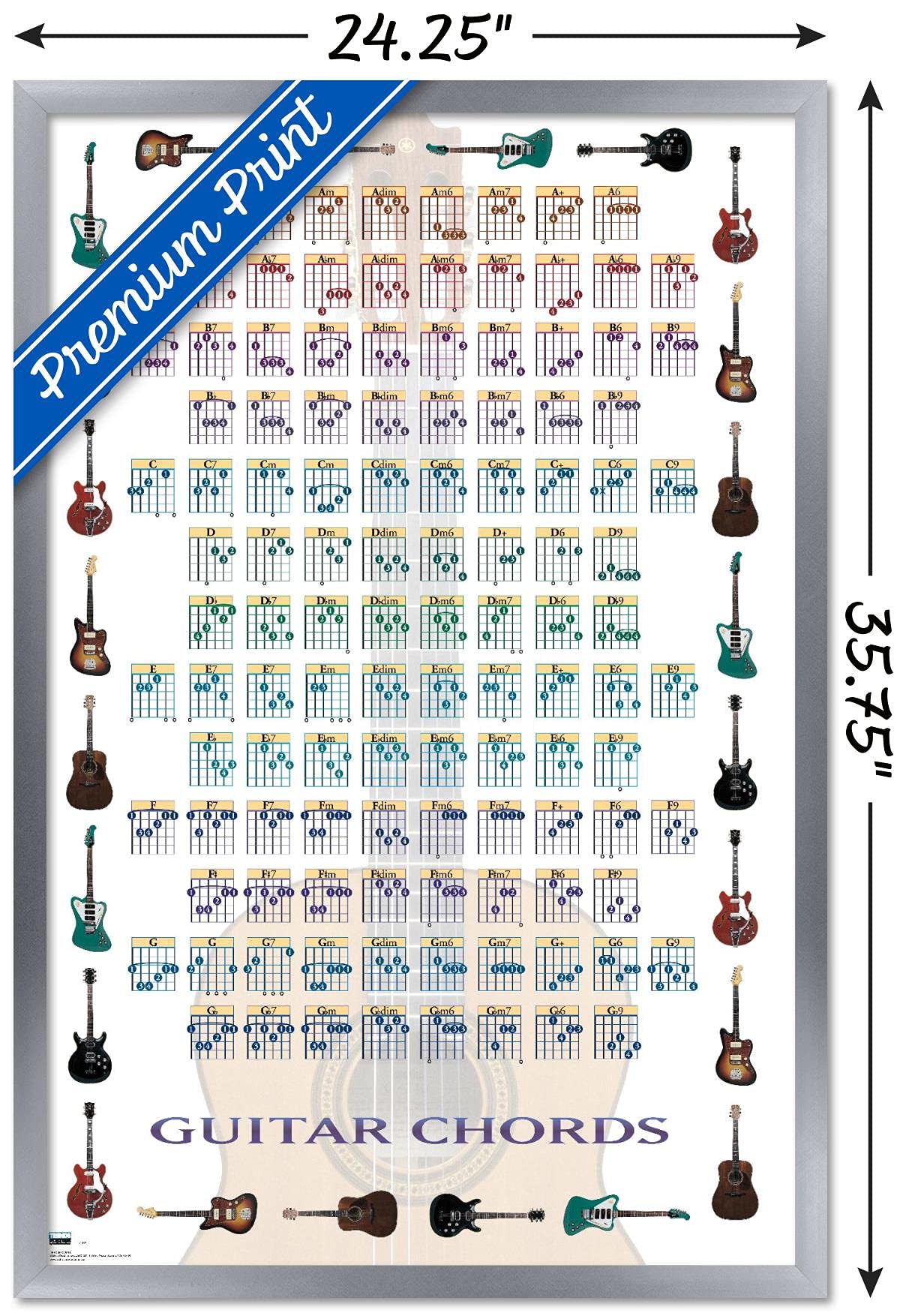 Trends International Guitar Chords Ii - Learn To Play Guitar Wall Poster, 22.375'' X 34'', Silver Framed Version