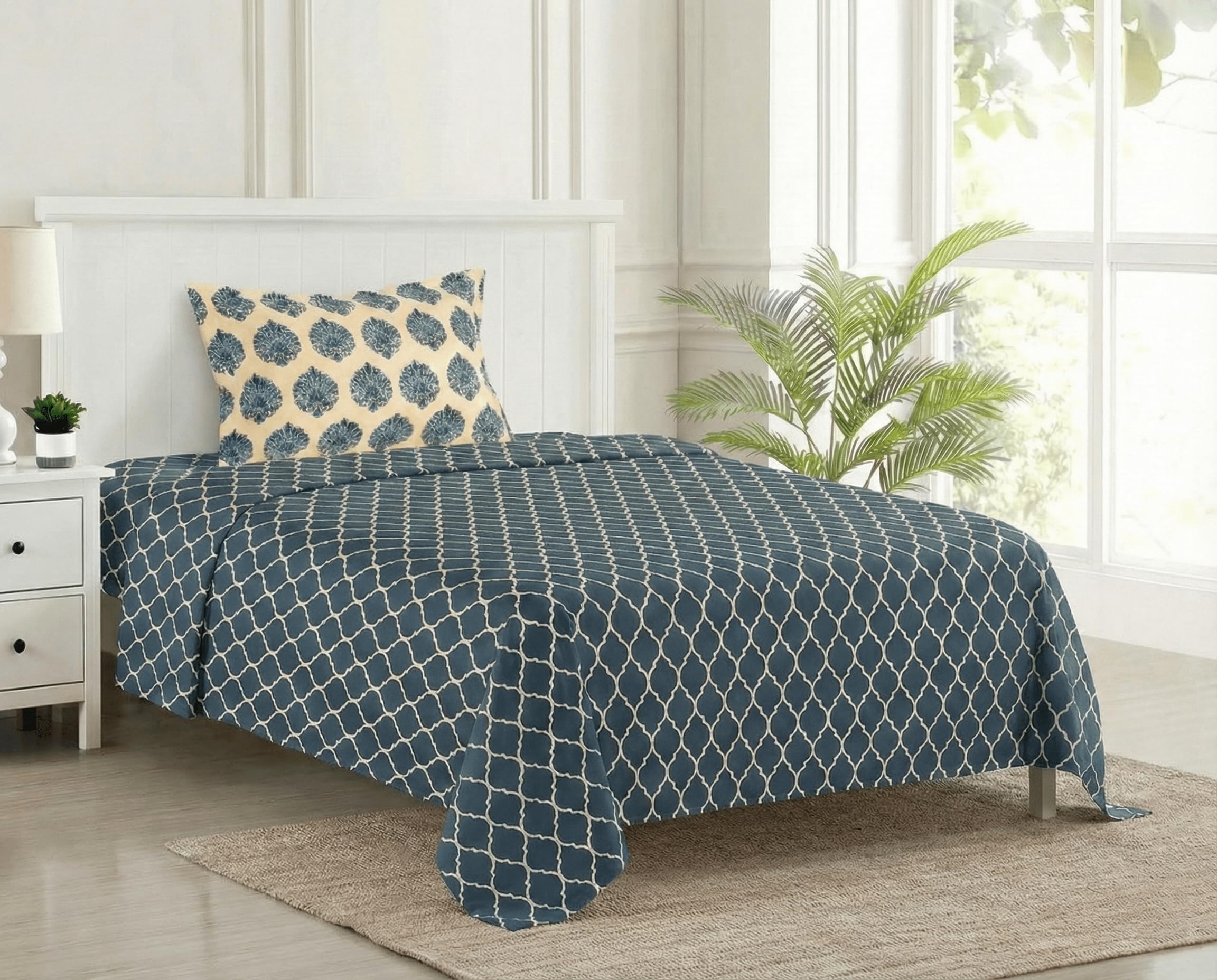 Trance Home Linen 200 Tc | 100% Cotton Printed Flat Bedsheet With 1 Pillow Cover | Breathable And Skin Friendly Single Bedsheet 