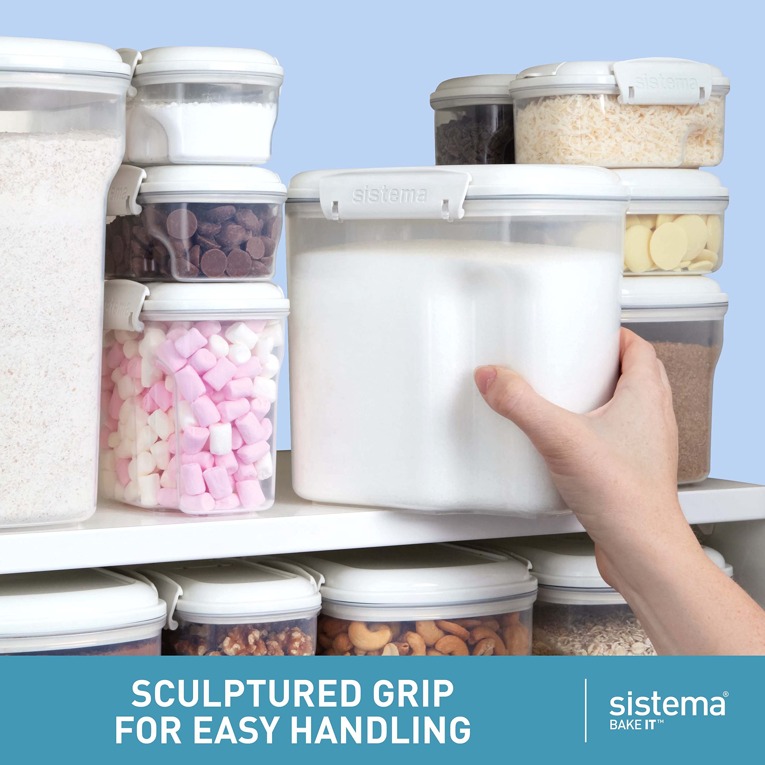 Sistema Flour and Sugar Storage Containers, 10.2-Cup, Clear Plastic, Dishwasher Safe, Model 1240ZS