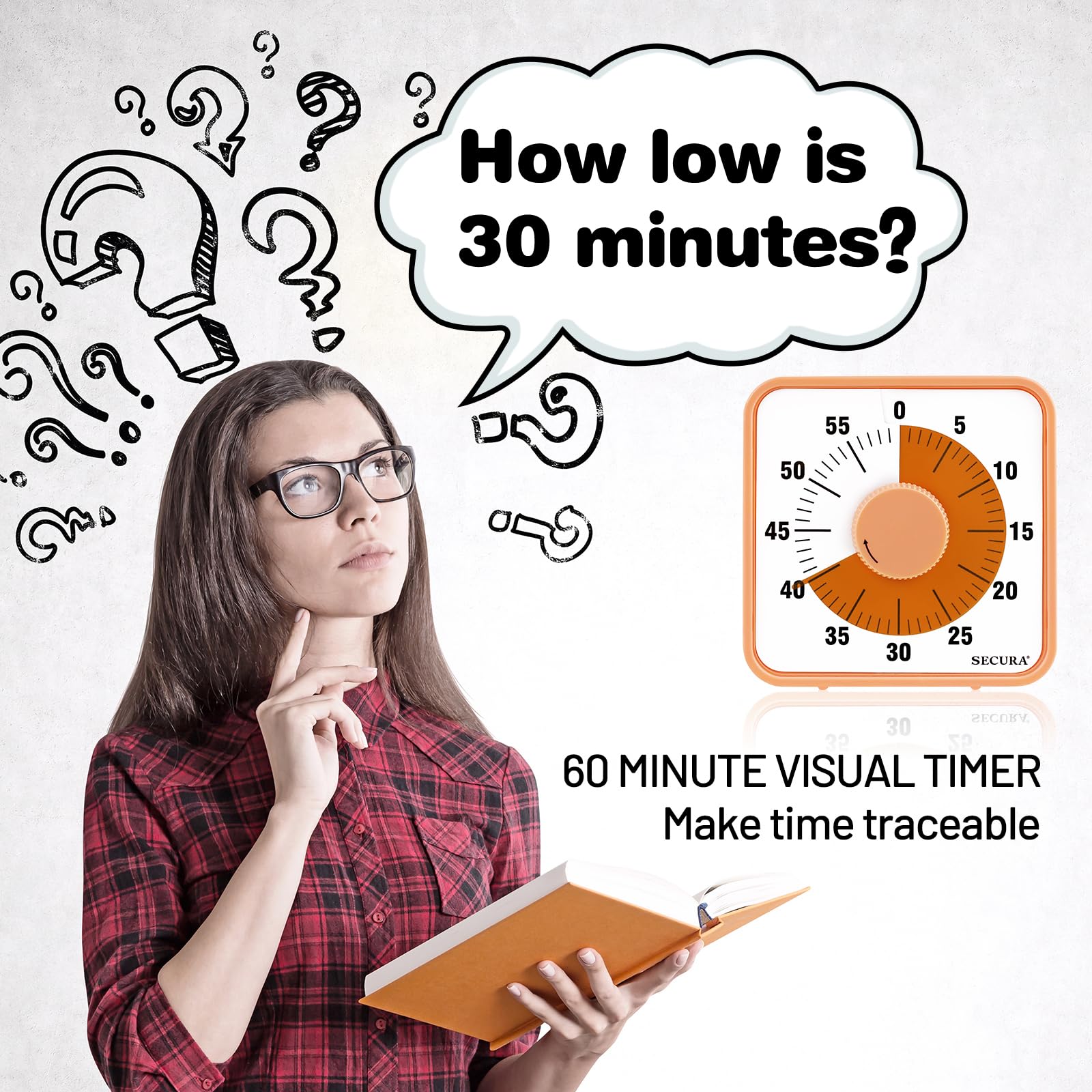 Secura 7.5 Inch Visual Timer, 60 Minute Oversize Countdown Visual Timer For Kids And Adults, Durable Mechanical Time Management