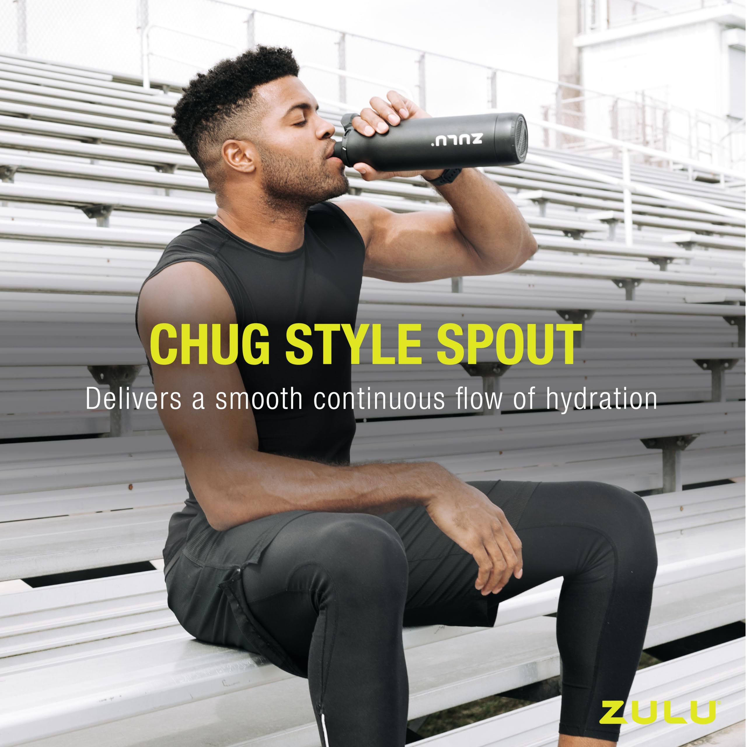 ZULU Ace Vacuum Insulated Stainless Steel Water Bottle with Leak-Proof Locking Lid and Removable Base  Black  24oz