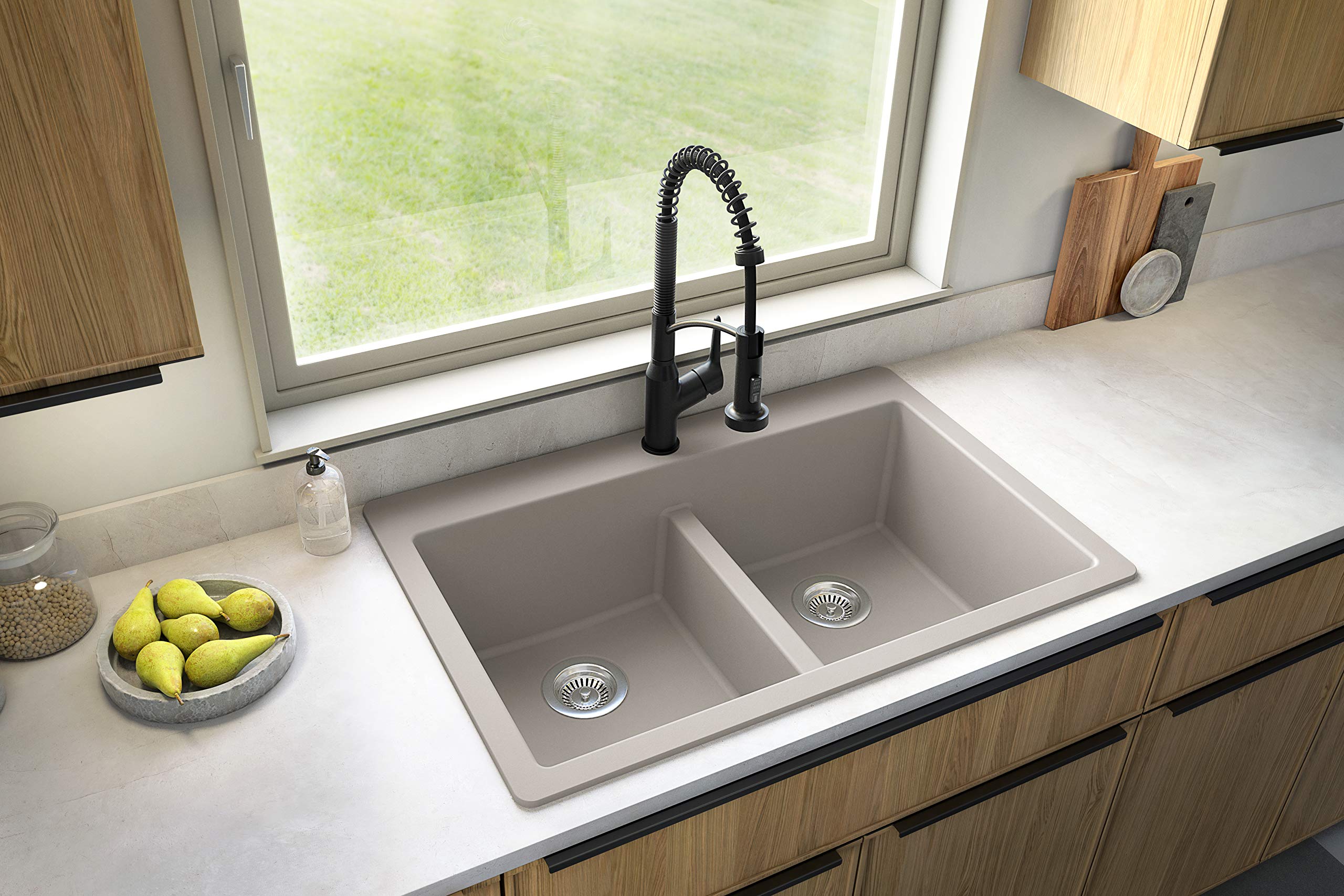Karran Qt-810 33'' Top Mount Double Equal Bowl Quartz Kitchen Sink In Concrete