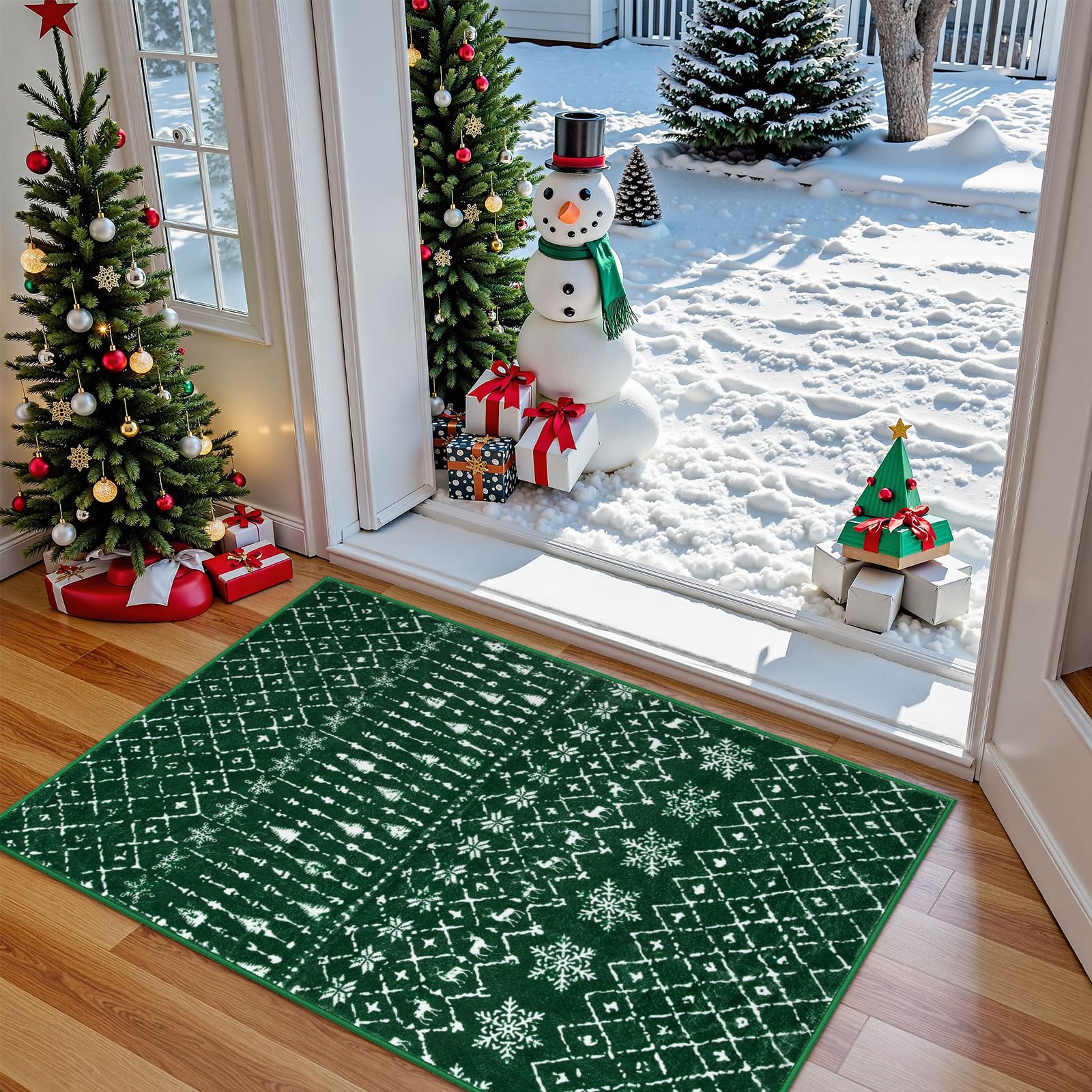Lahome Christmas 2x3 Entryway Rug Non Slip Soft Small Winter Holiday Kitchen Rug Christmas Indoor Door Mat for Entrance Washable