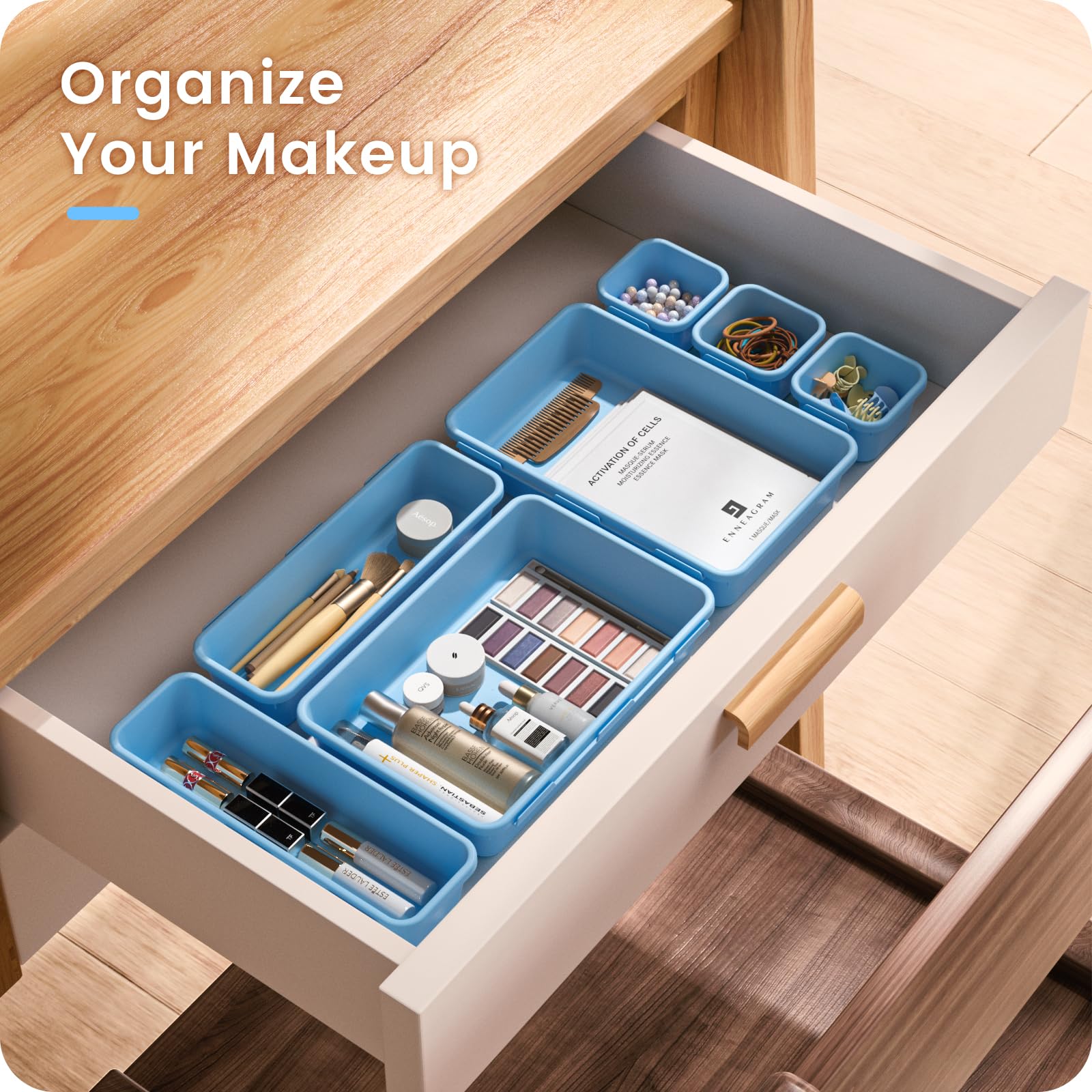 A-LuGei ???????????? Plastic Sky Blue Desk Drawer Organizer, Bathroom Organizers and Storage, Makeup Organizer, Organization and