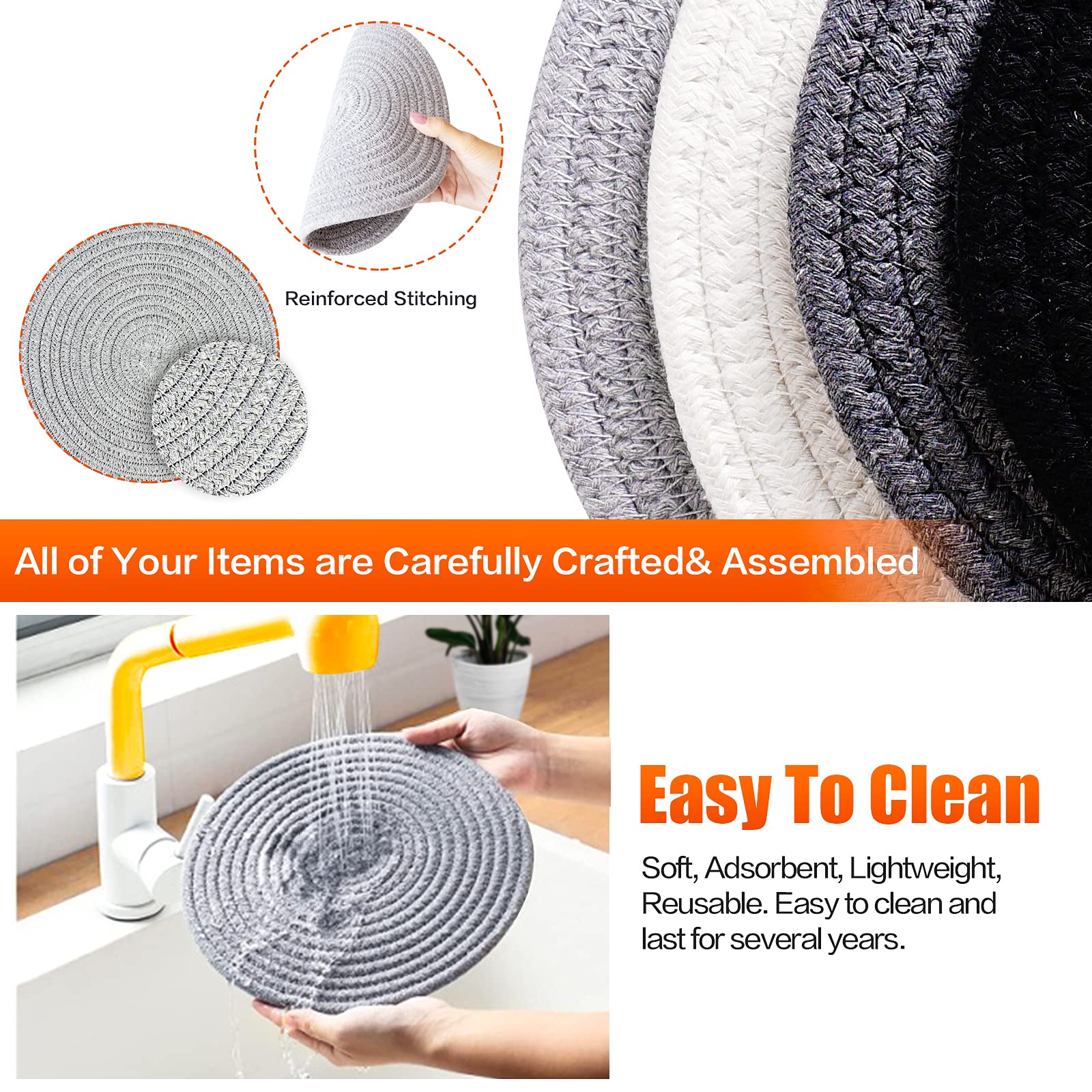 Pot Holders Trivets Set, 4 Pcs 100% Cotton Thread Woven Trivets For Hot Dishes Plates, 7 & 9.5 Inch Heat Resistant Potholders Wo