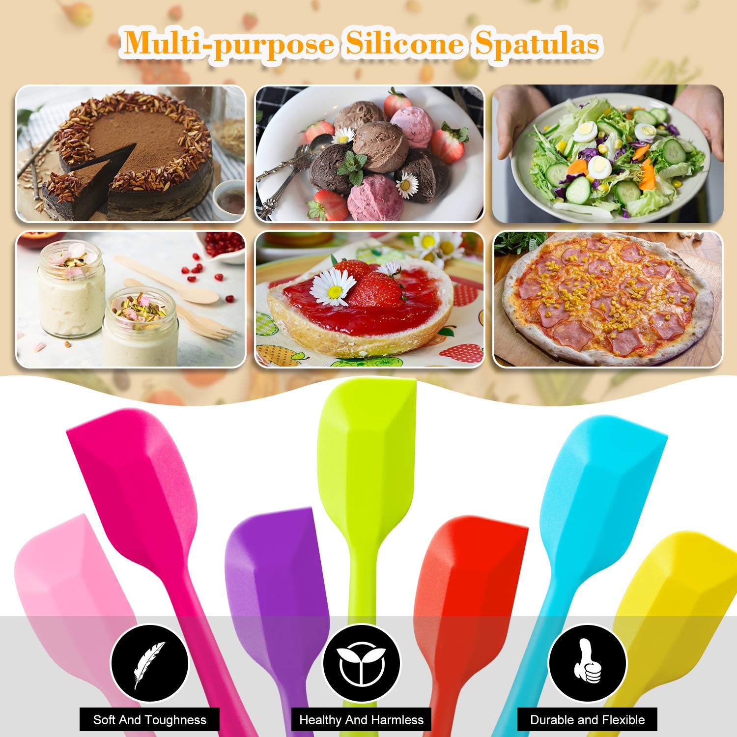 7 Pieces Silicone Spatulas 8 Inch Heat-Resistant Spatulas Non-Stick Flexible Scrapers Kitchen Rubber Spatulas For Kitchen Cookin