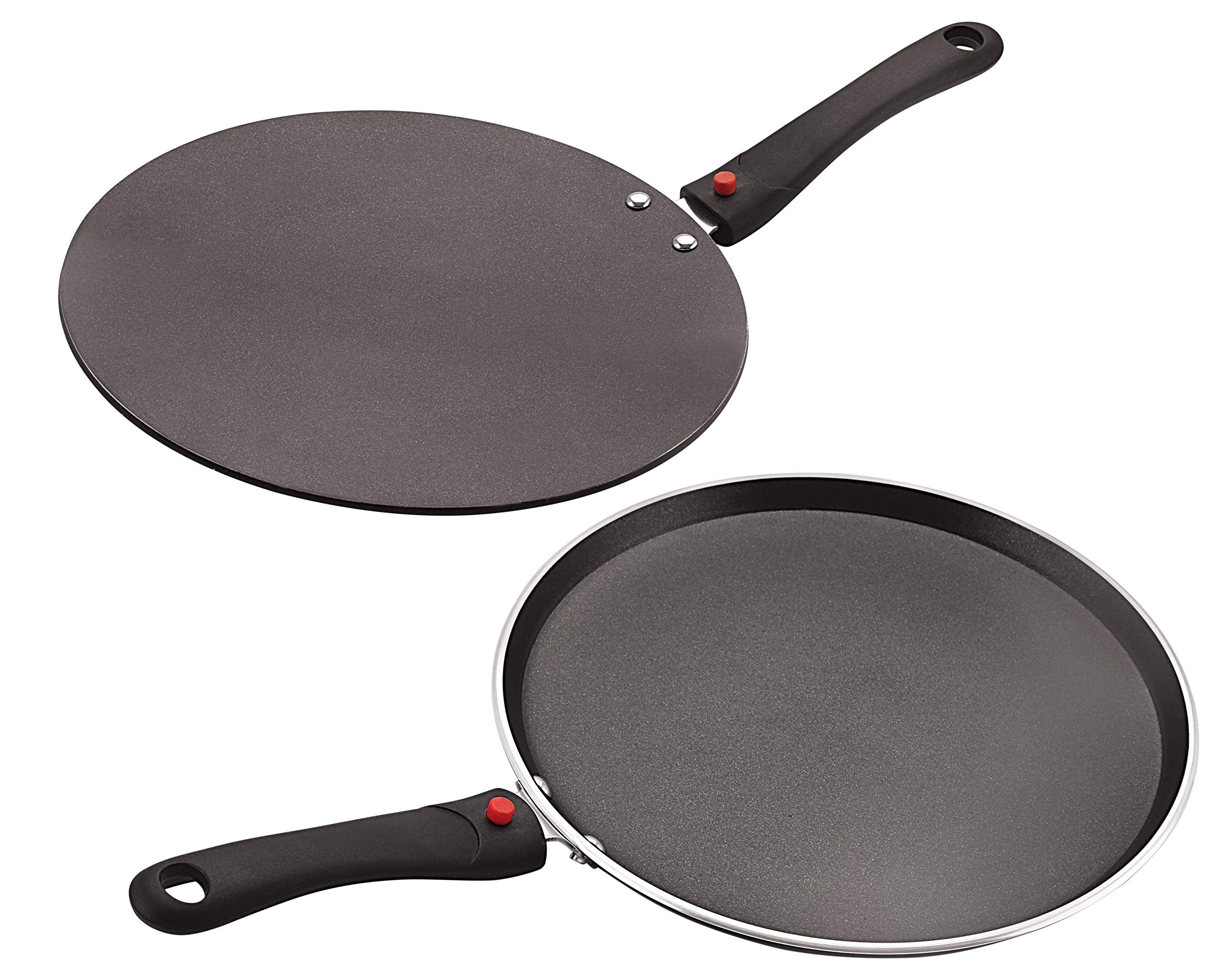 Celebrino 2 Pieces Dosa Tawa Set|Removable HeatResistant Strong Handle|Heavy Guage 4Mm Thick Aluminum Cookware For Induction/El