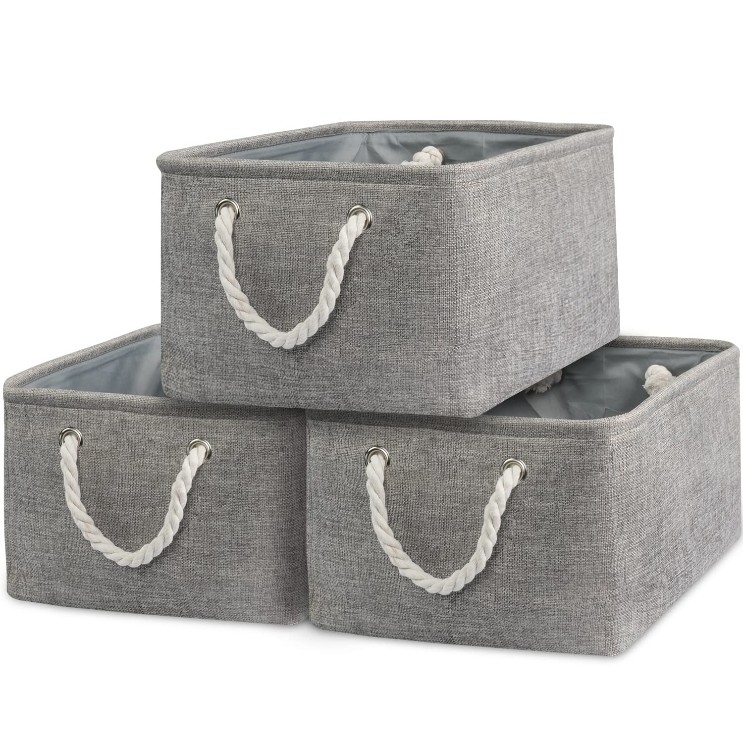 Tcafmac Storage Bins For Organization - Large 3 Pack Canvas Storage Basket For Shelves With Handles, Collapsible Baskets For Org