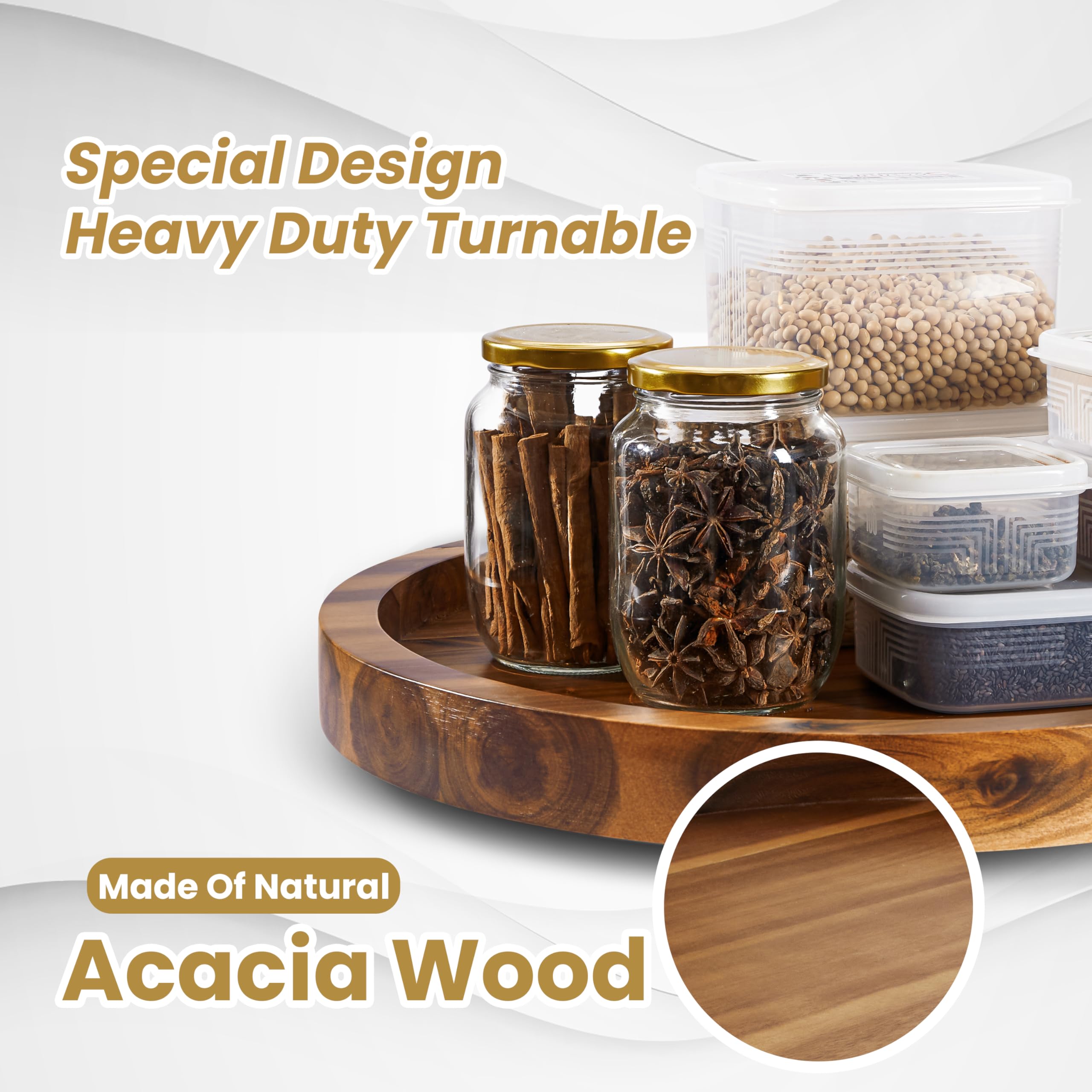 Tidita 18'' Acacia Lazy Susan Turntable For Table - Wooden Charcuterie Boards Cheese Board - Extra Large Lazy Susan Organizer -