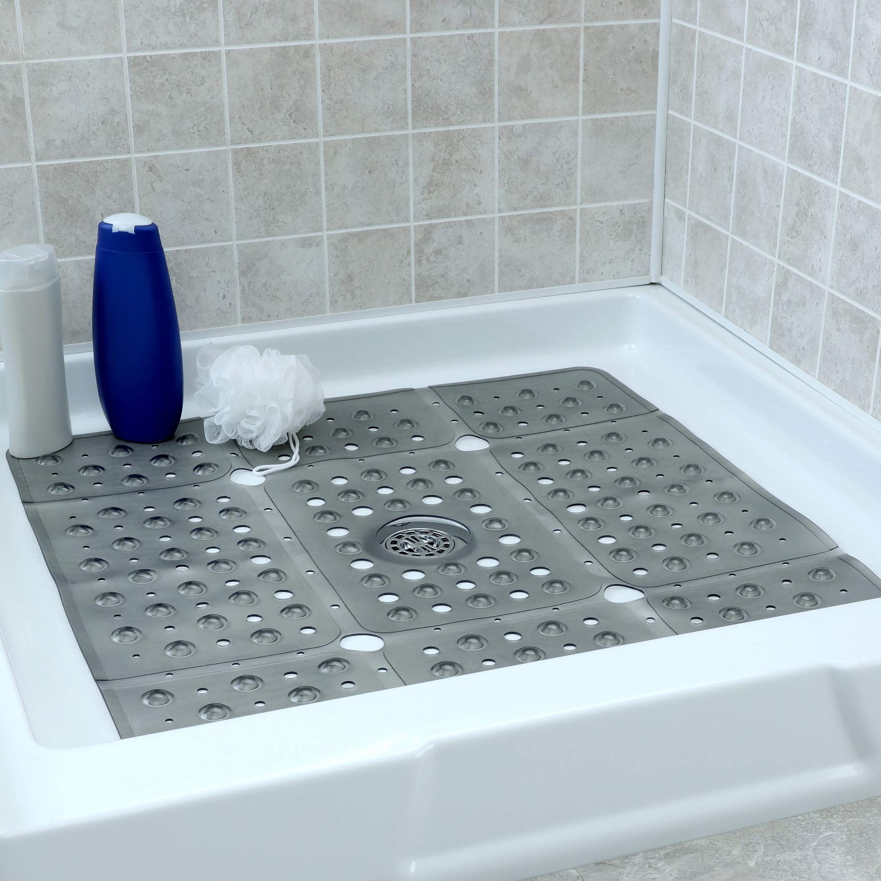 SlipX Solutions Extra Large Square Shower Mat, 27x27, Non-Slip Stall Mat for Elderly & Kids Standing Bath Tub Mat, Machine Washa
