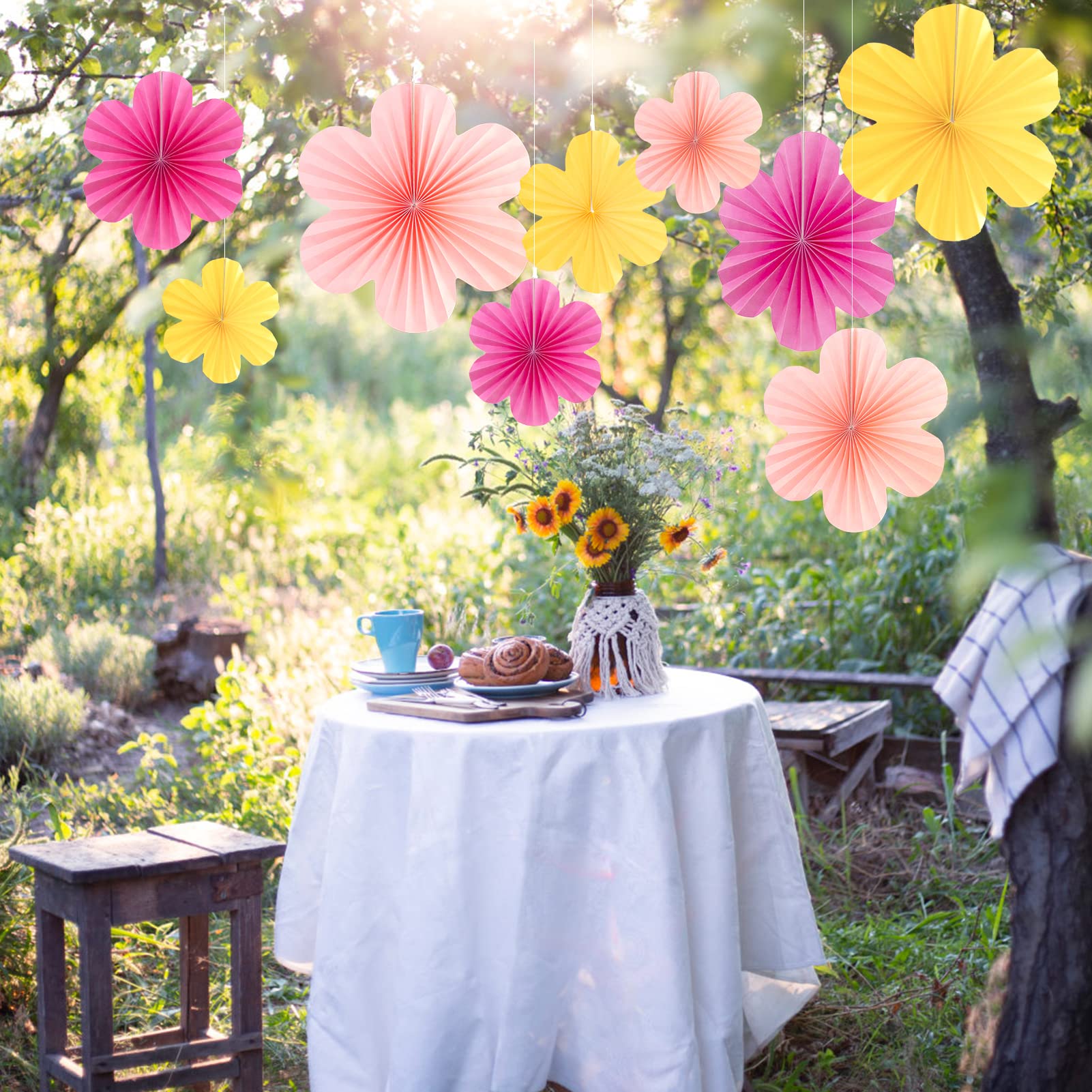 Easy Joy Paper Flowers Decorations For Wall Paper Fans Classroom Decoration Paper Floral Backdrop Decor Paper Fans Decoration Ha