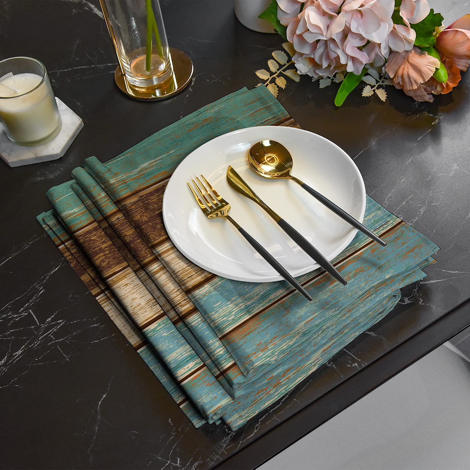 Farmhouse Table Runners Set Of 6, Wood Grain Spring Table Runner White Table Runner Kitchen Tablecloth Heat Resistant Table Deco