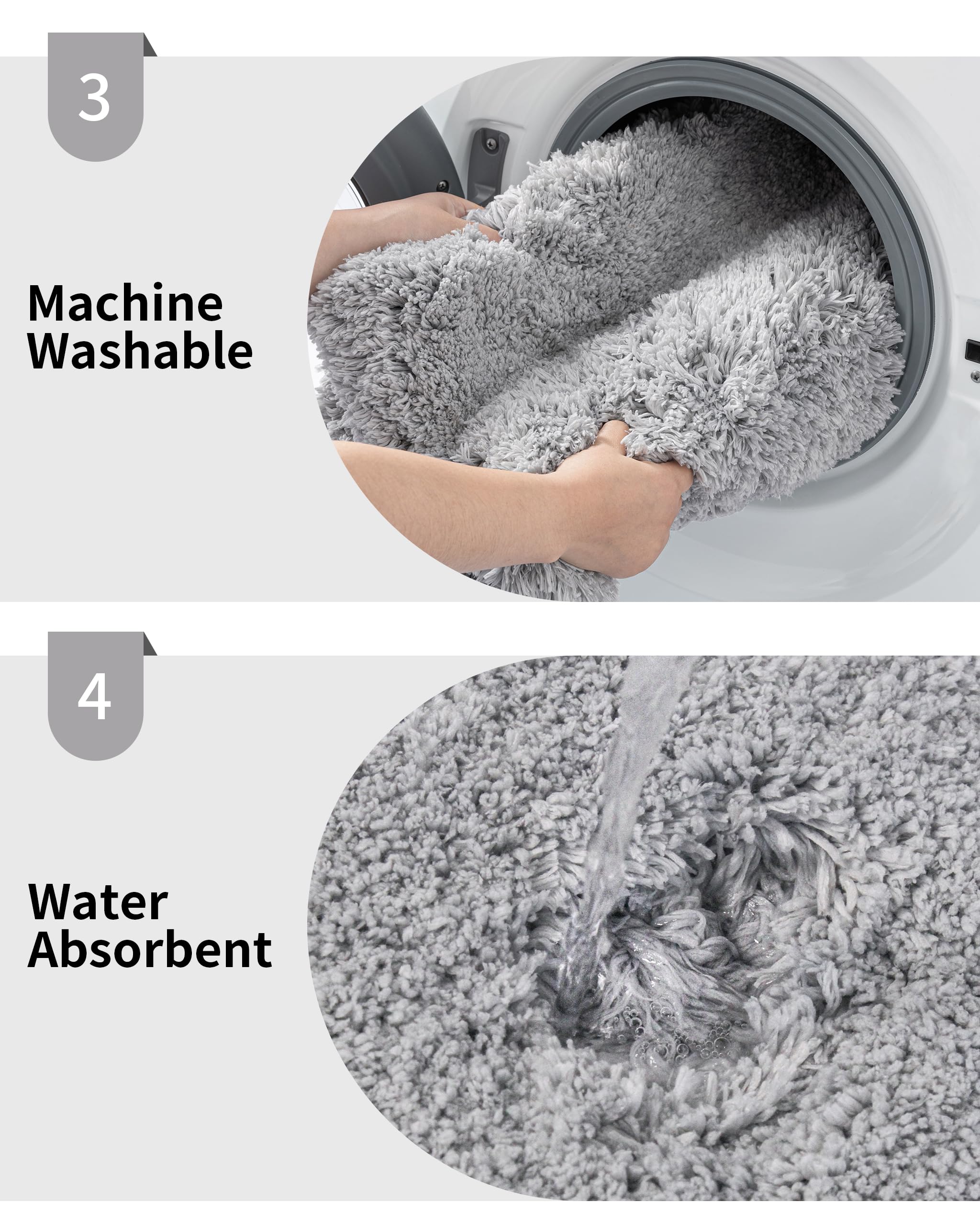 Disolla Gray Bathroom Rug 24X36 Non Slip Fluffy Bath Mat For Bathroom Floor Washable Plush Luxury Bath Rug For Tub Soft Shaggy B