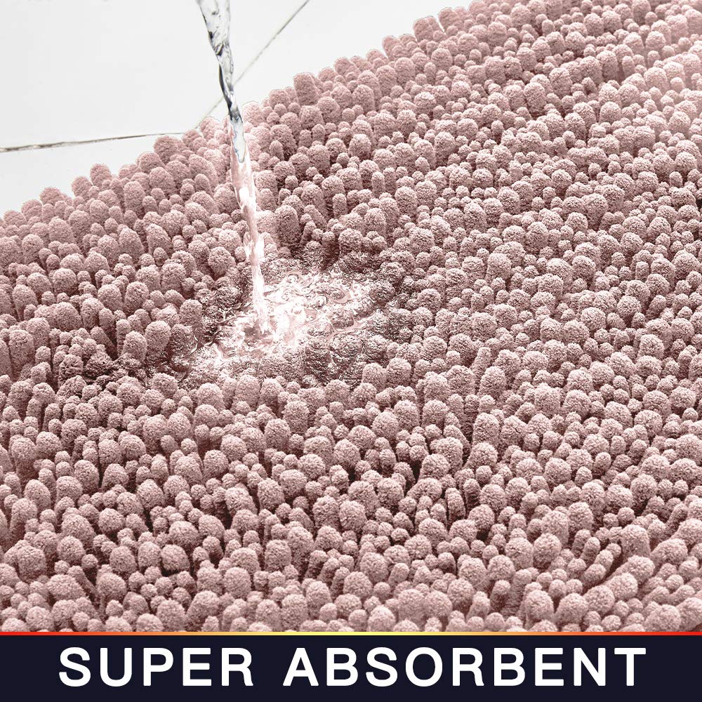 Walensee Bathroom Rug Non Slip Bath Mat (36X24 Inch Dusty Pink) Water Absorbent Super Soft Shaggy Chenille Machine Washable Dry