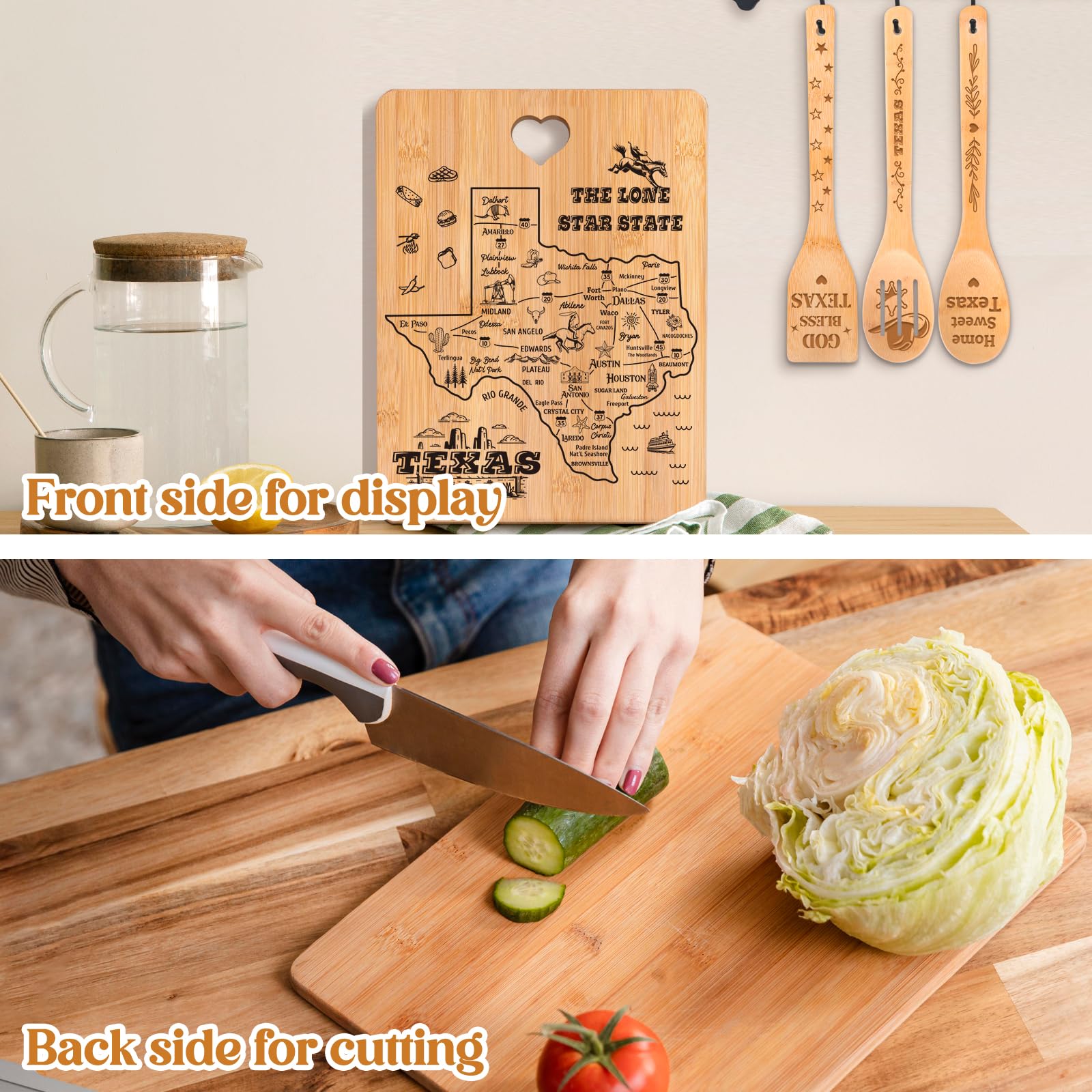 Texas Gifts Cutting Board Set, Christmas Gifts, Texas Souvenirs, Texas Kitchen Decor with State Map Design, Charcuterie and Serv
