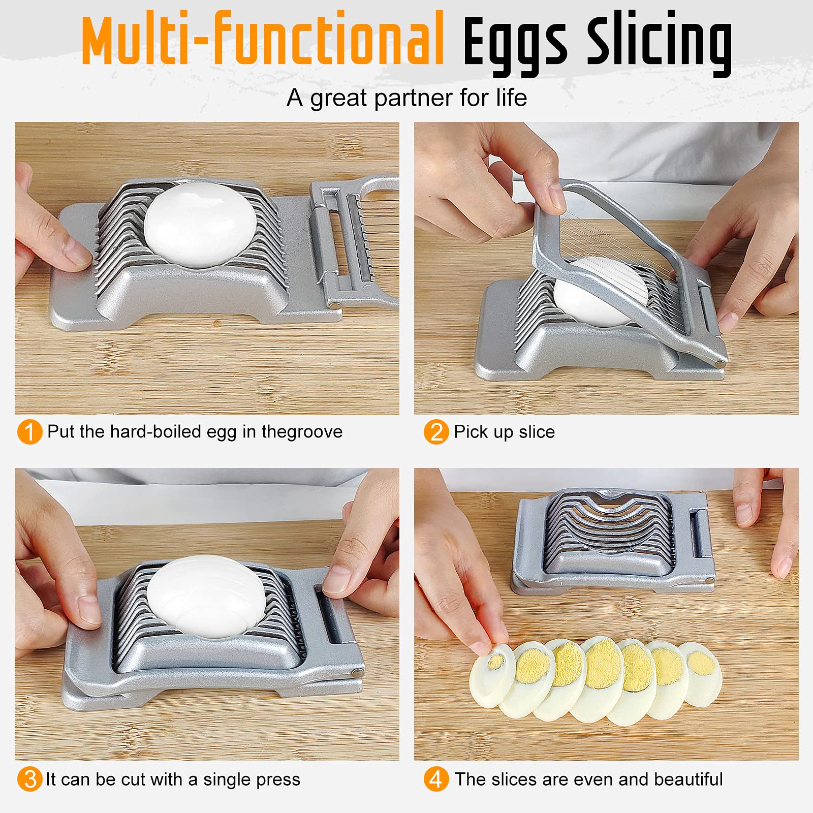 Yuzxaun Egg Slicer For Hard Boiled Eggs, Stainless Steel Wire, Heavy Duty Aluminium Egg Cutter Dishwasher Safe For Egg Strawberr
