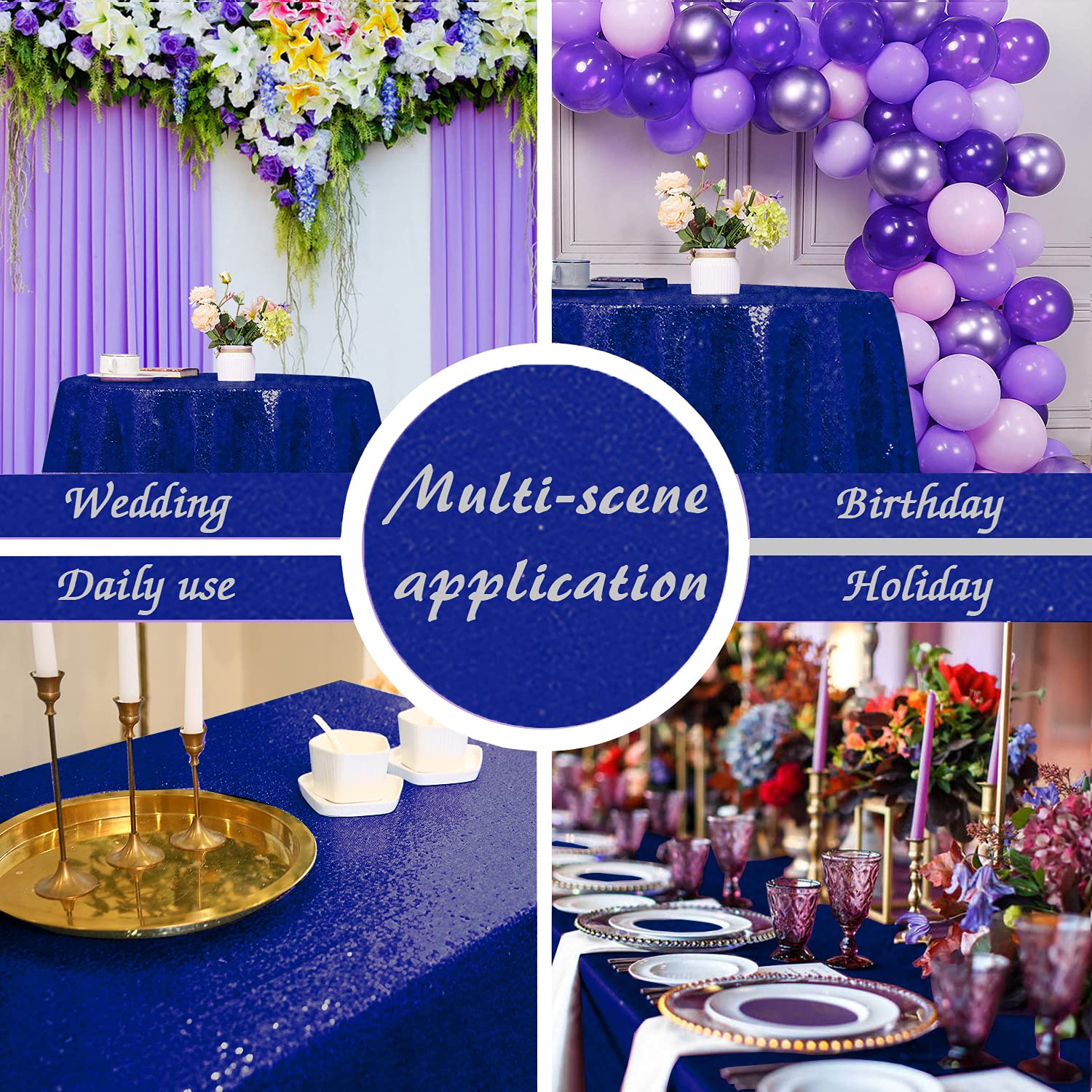 Fyledaee Royal Blue Sequin Tablecloth 60X120 Inch Rectangular Glitter Shiny Table Cover For Christmas Wedding Baby Shower Birthd