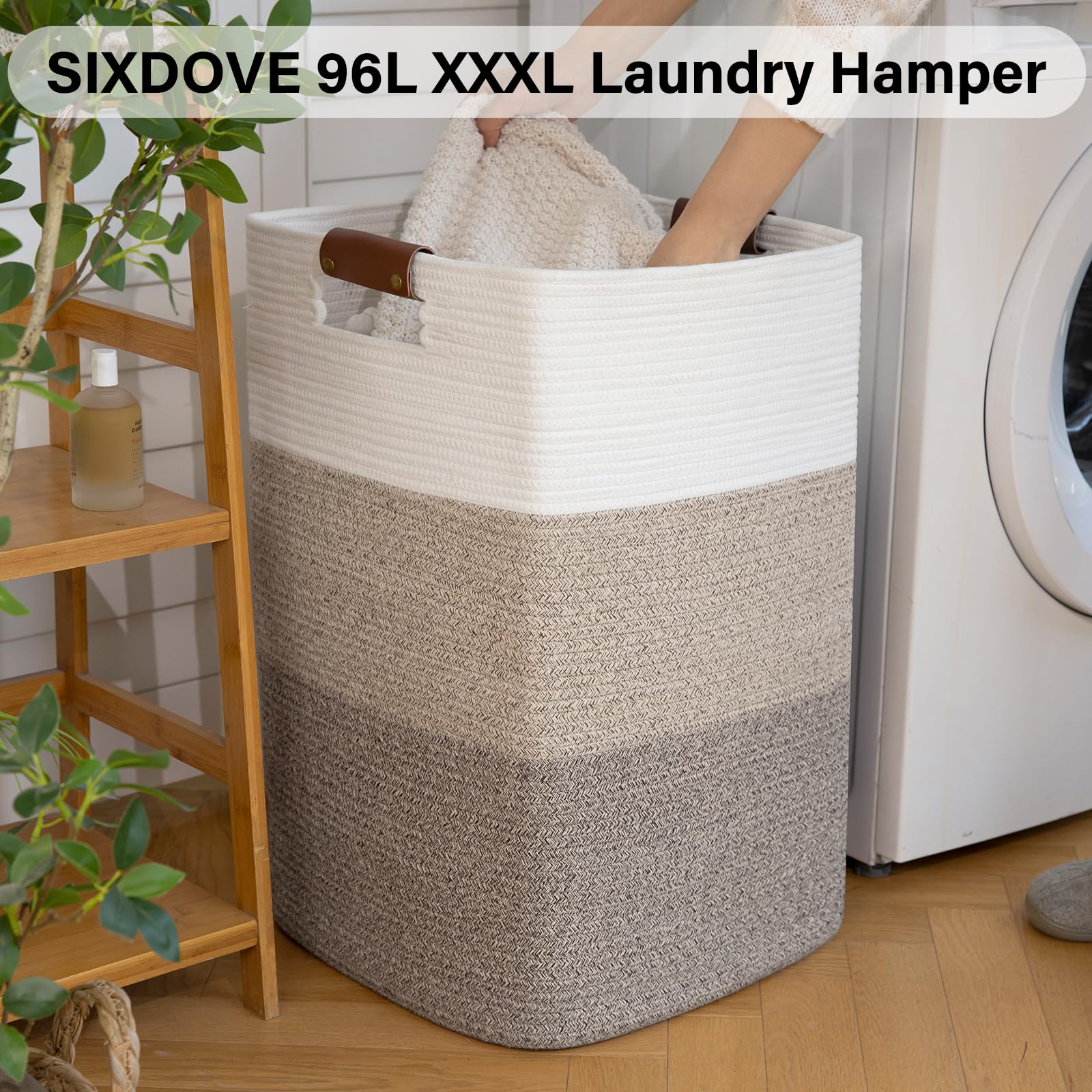 Sixdove Laundry Hamper 96L Extra Large Laundry Basket, Woven Blanket Basket, Cotton Woven Storage Basket Hamper With Handles For