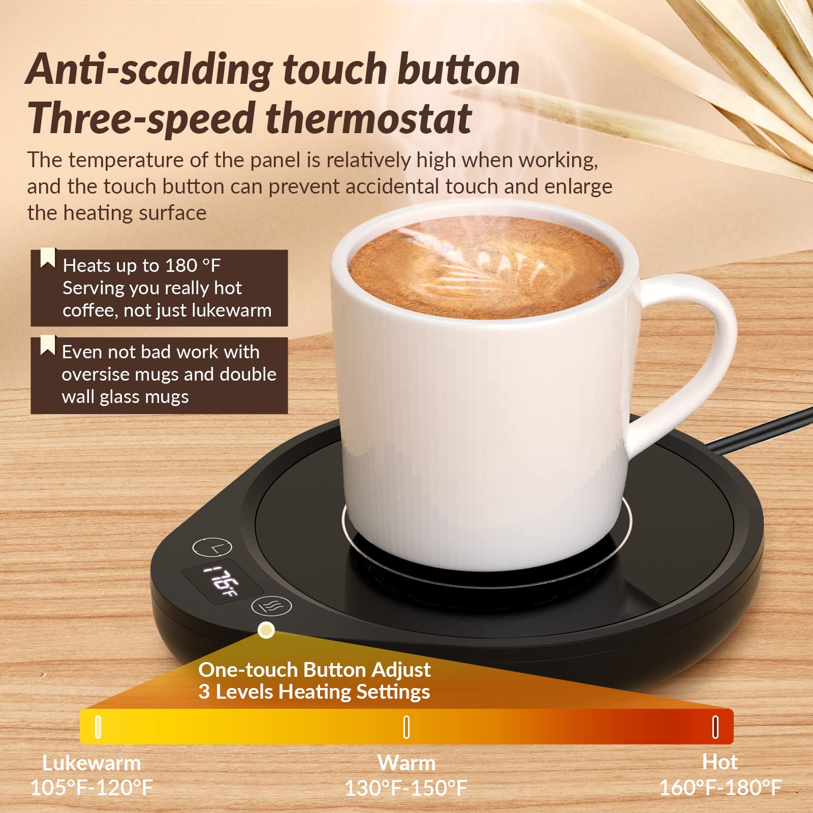 Mug Warmer, Upgrade Coffee Warmer & Cup Warmer For Desk With 3 Temperature Settings, More Hot Coffee Mug Warmer With Timer, 4H A