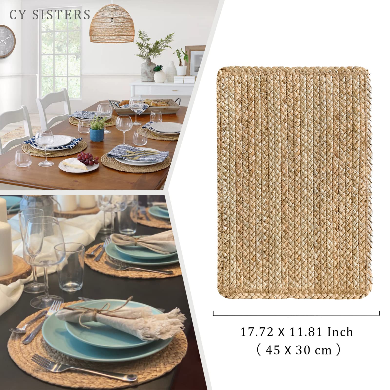 Cy Sisters Woven Placemats Set Of 4 Rattan Placemats Rectangle Natural Placemats Wicker Heavy Braided Straw Placemat Farmhouse S