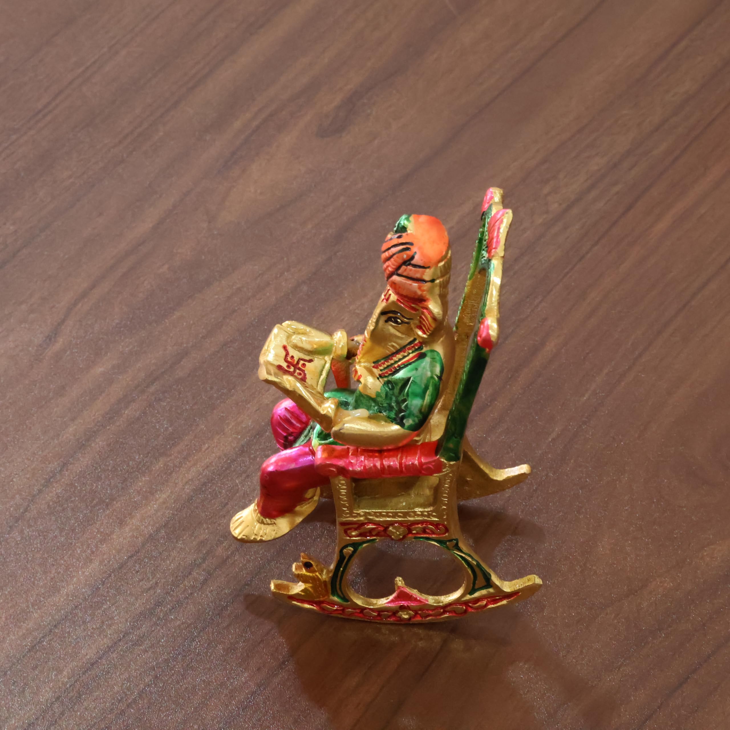 Kridaykraft Metal Chair Ganesh Ji Reading Book With Meenakari Work,Ganesha Metal Statue For Pooja & Home, Office Dcor, Car Dashb