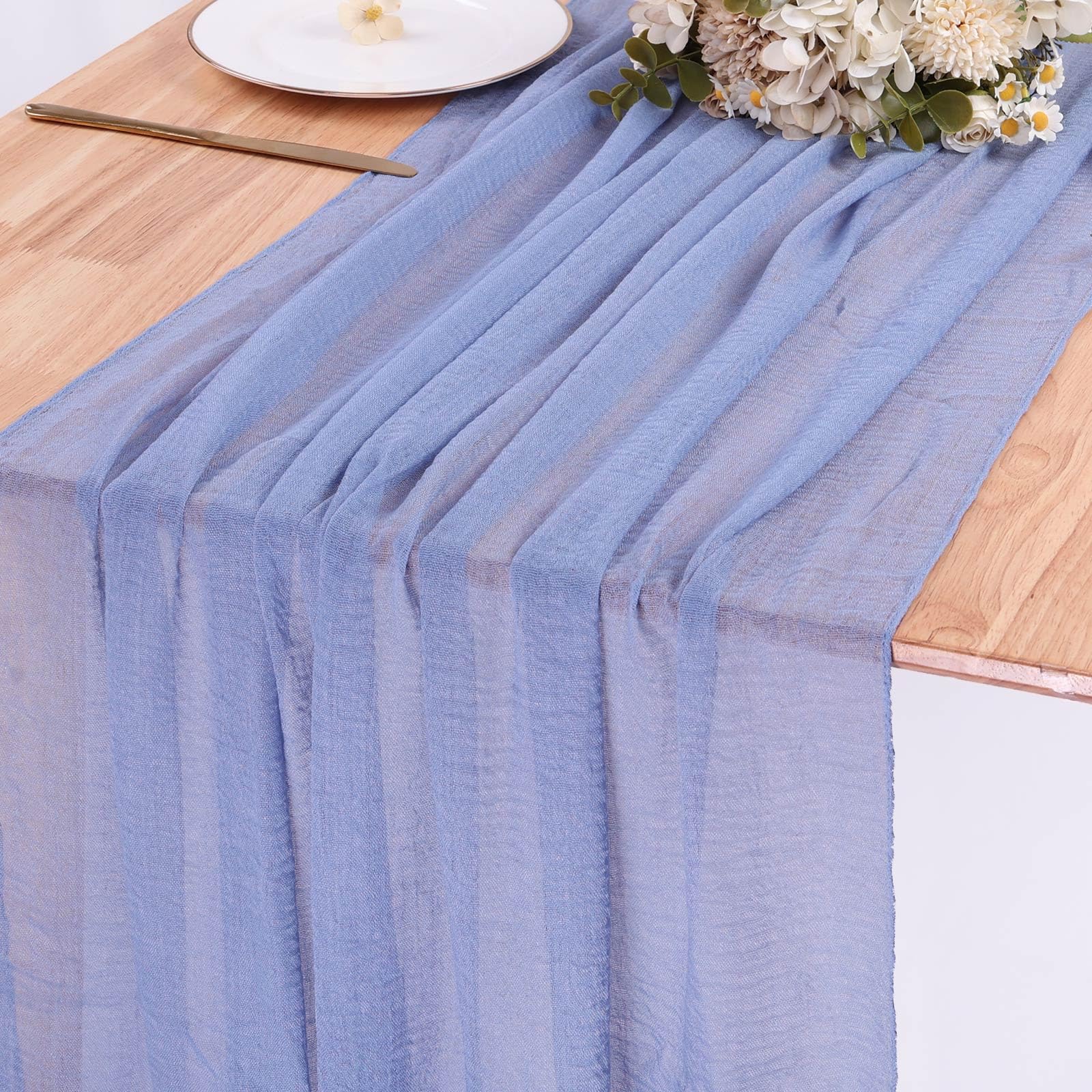 Sajoo Dusty Blue Cheesecloth Table Runner 10Ft Boho Gauze Table Runner 35X120 Inches Rustic Long Cheese Cloth Tablecloth For Wed