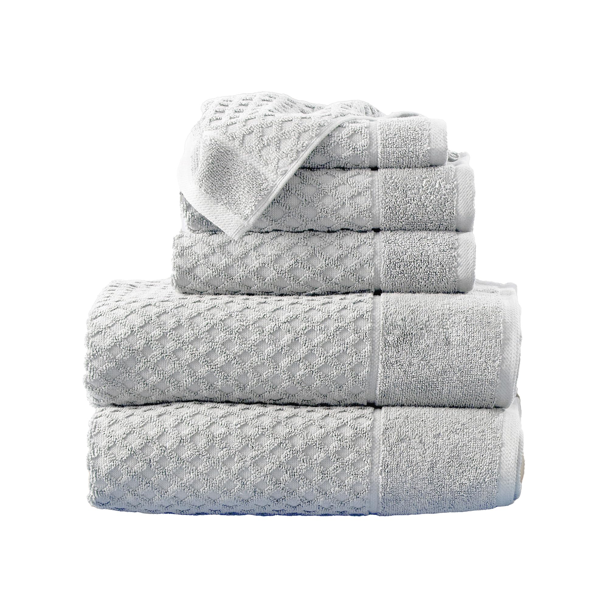 Great Bay Home Towel  100% Cotton Bath Towel and Washcloth Sets | 2 Bath Towels  2 Hand Towels  and 2 Washcloths | Quick Dry Bath Towels | Grayson Collection  6 Piece Set  Diamond - Light Grey