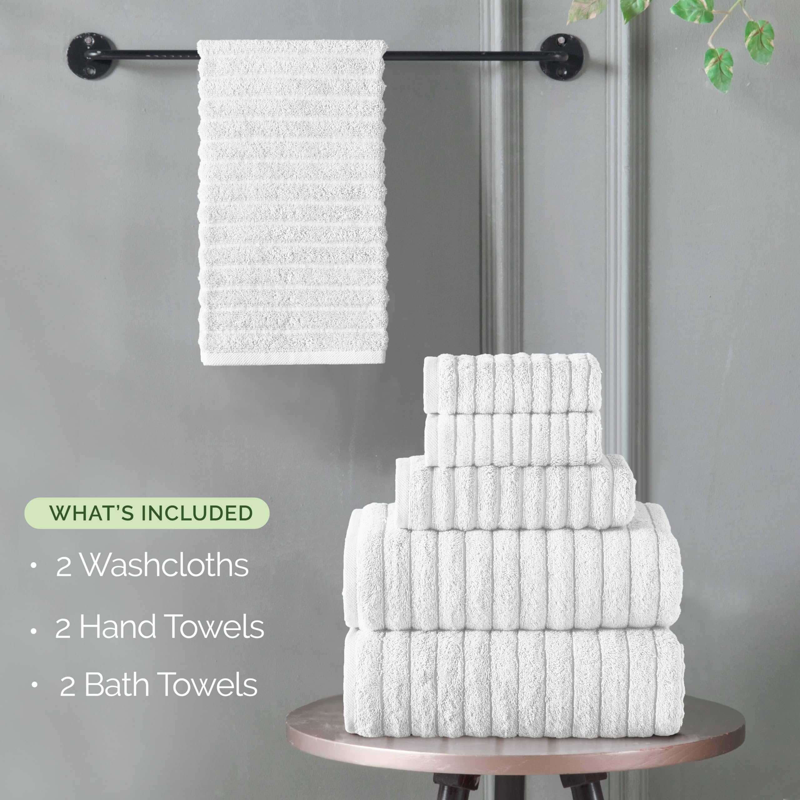 Elegant Comfort 100% Turkish Cotton Corduroy Ribbed Luxury Bath Towels 6-Piece Set, Premium Feel - Quick Dry, Highly Absorbent,